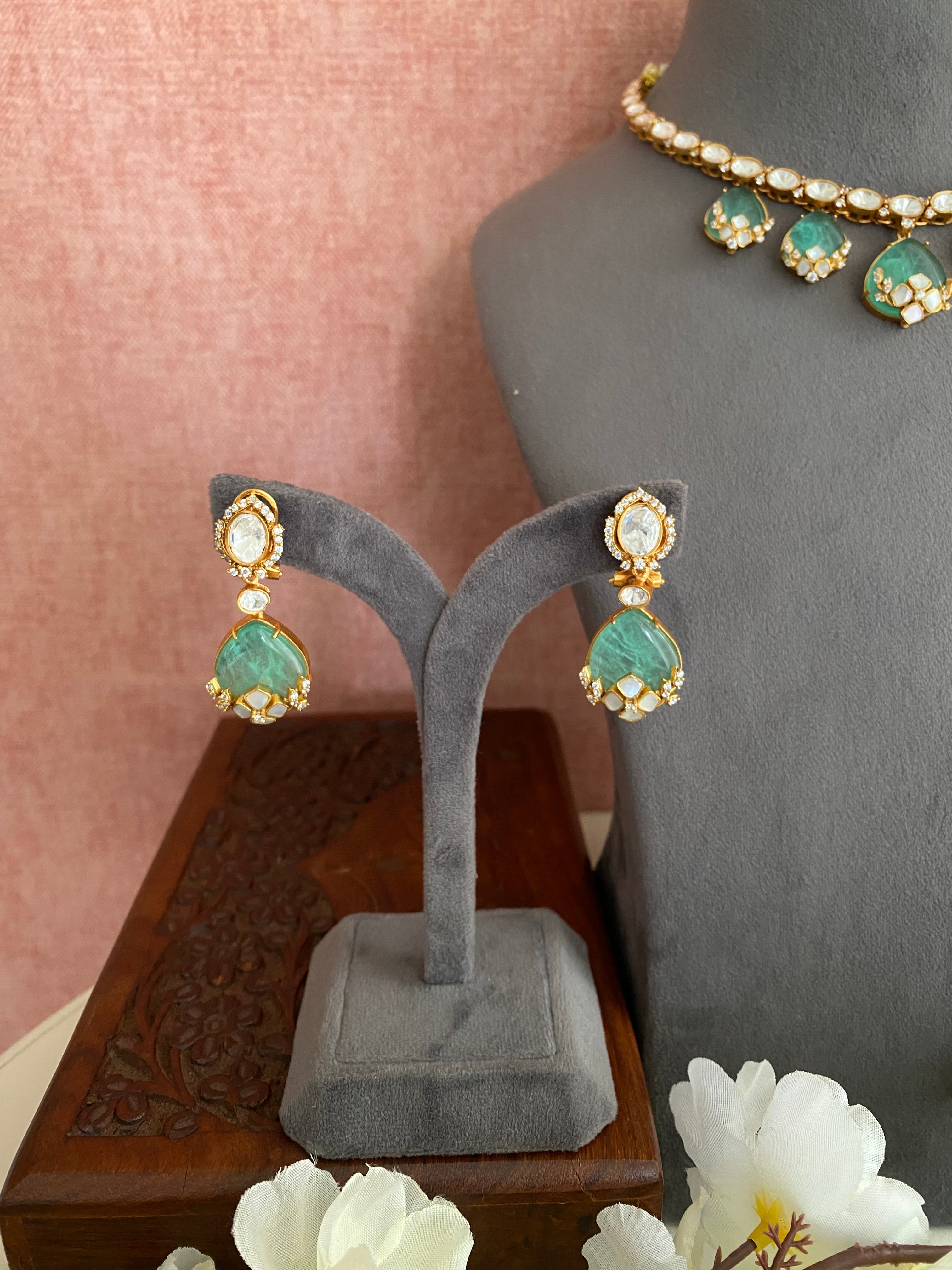 Mint Moissanite Necklace set