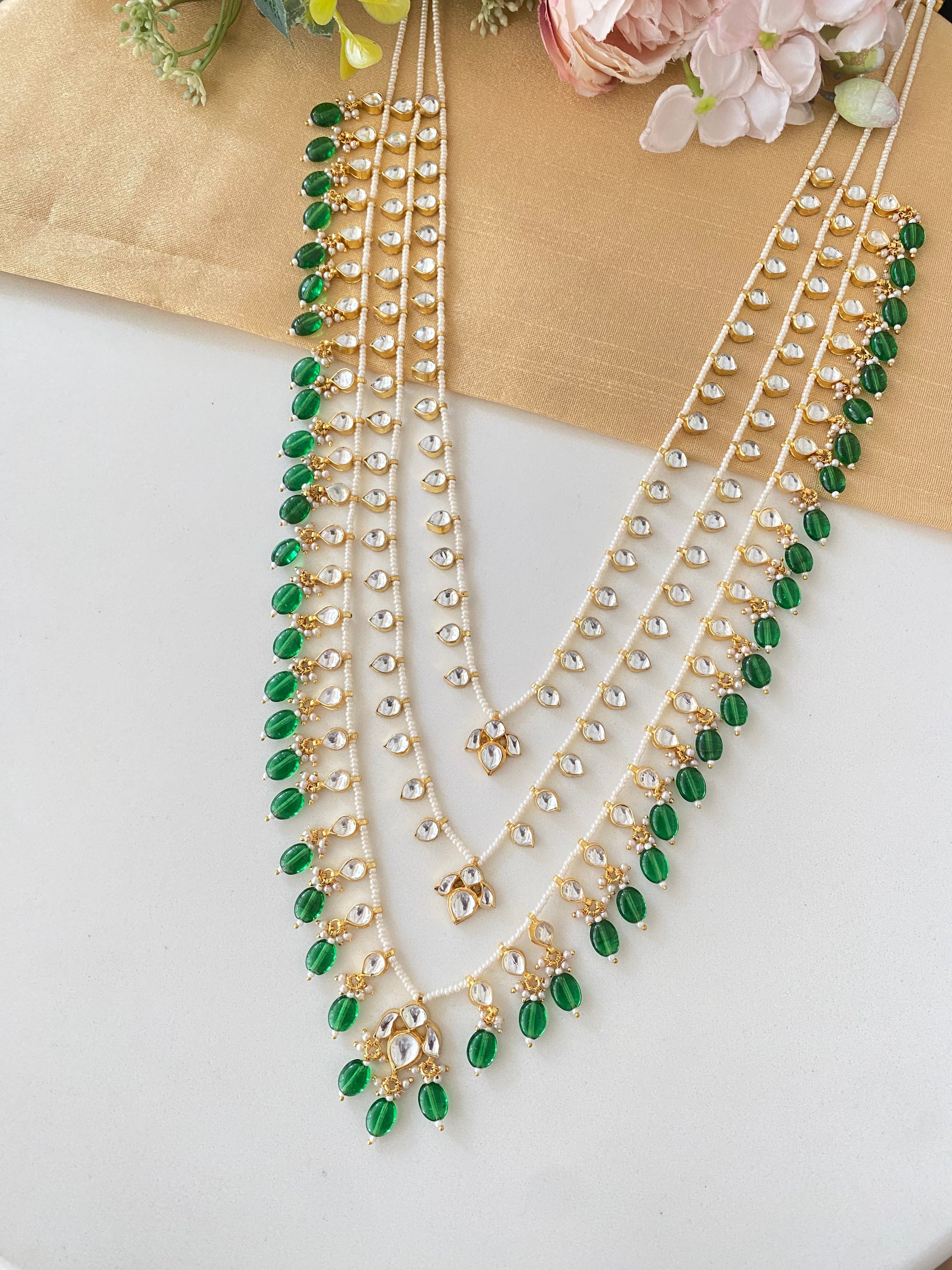 Three-Line gold plated Jadau Kundan Raani Haar/ Necklace