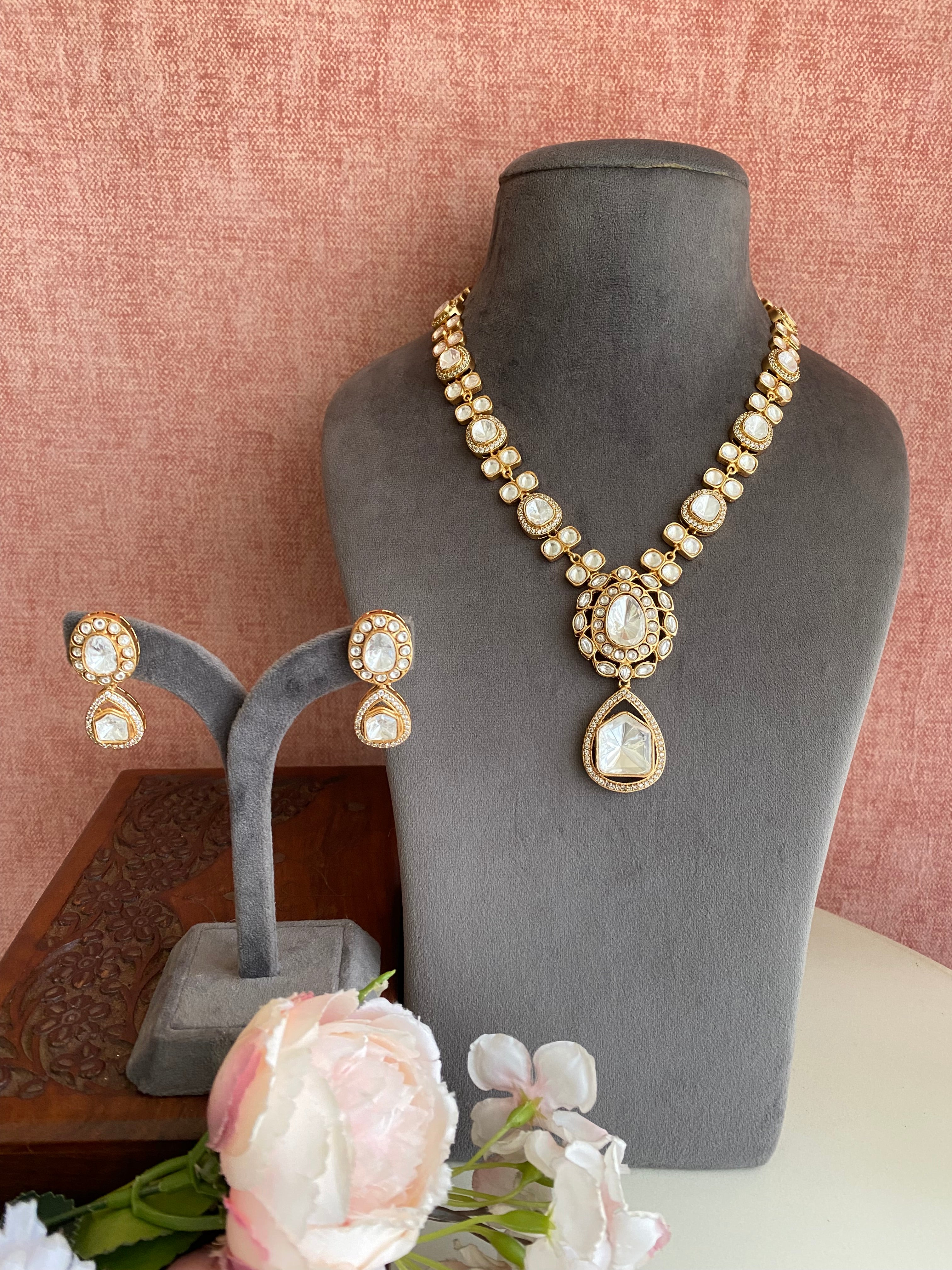 Gold plated Moissanite Long Necklace Set
