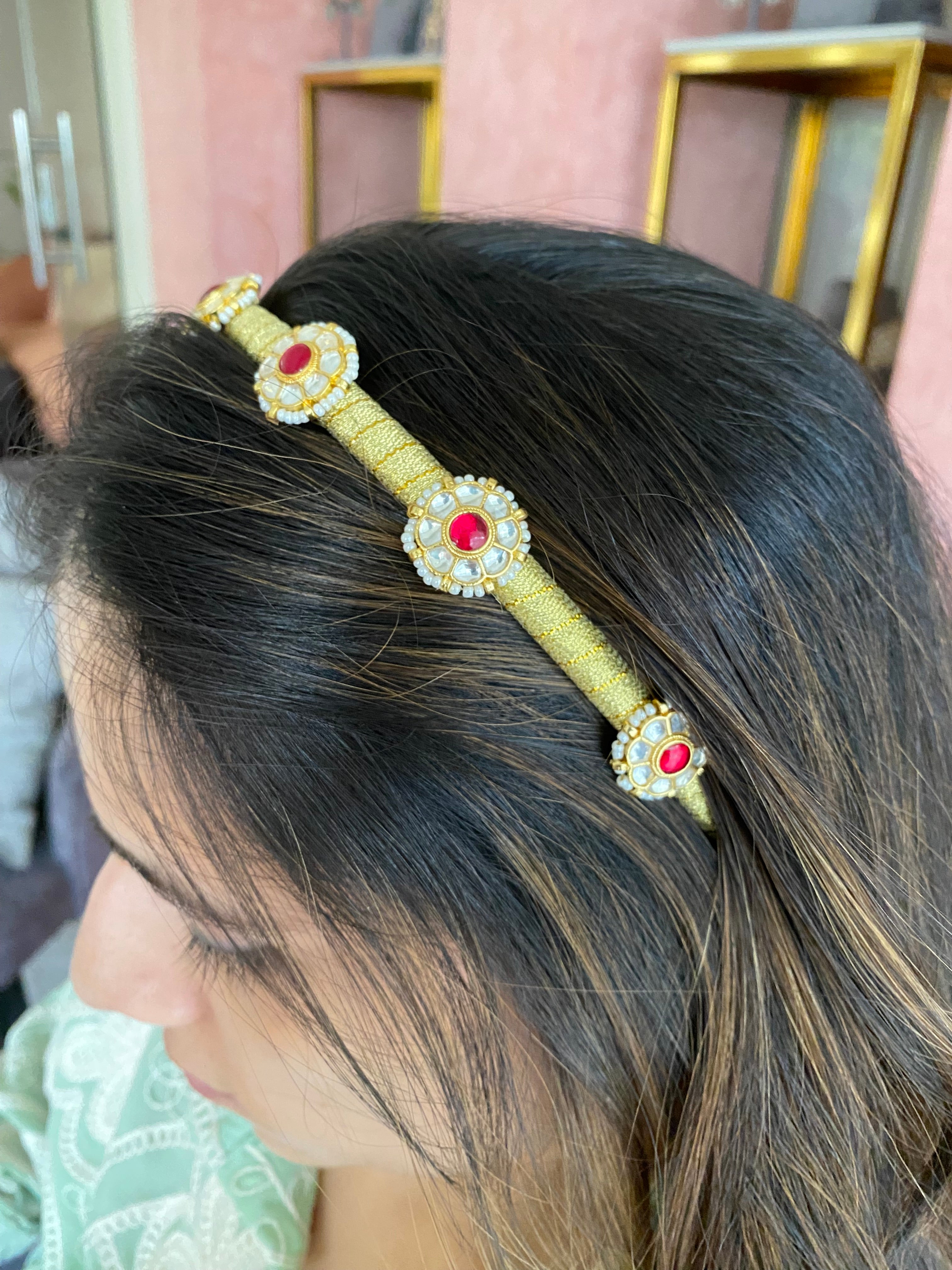 Gold Plated Kundan Hairband