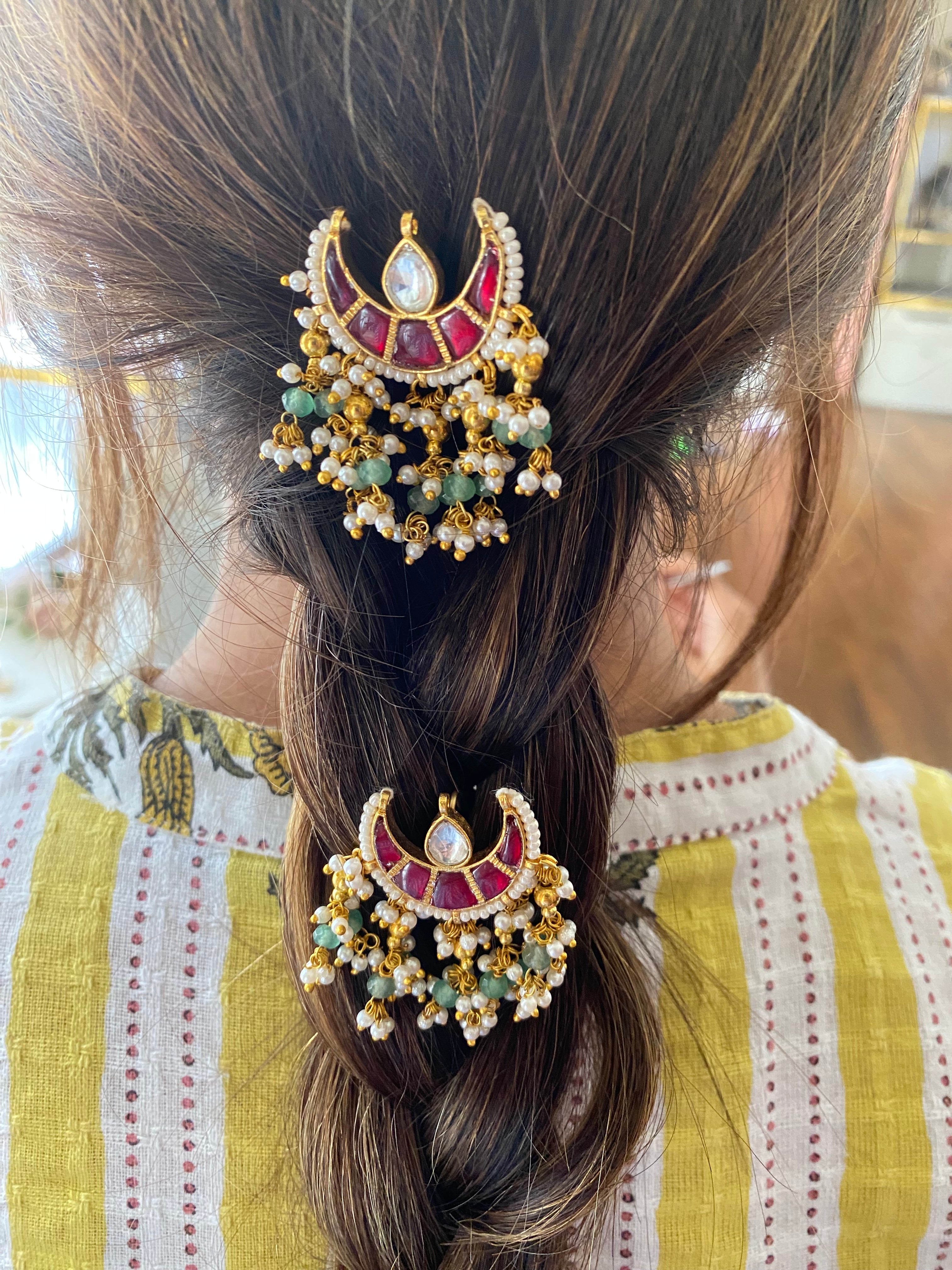 Gold Plated Kundan braid pin
