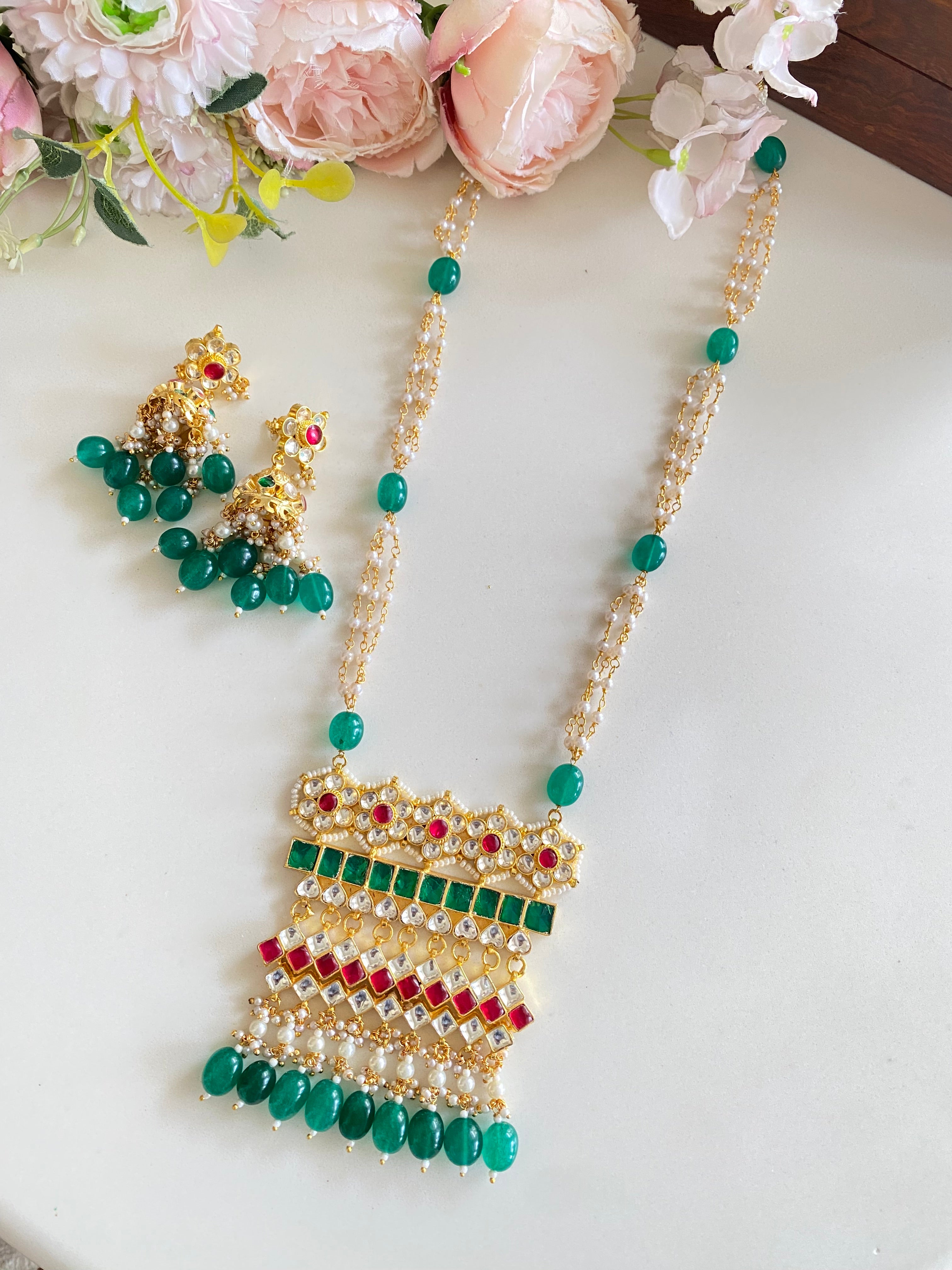 Gold Plated Kundan long Necklace set