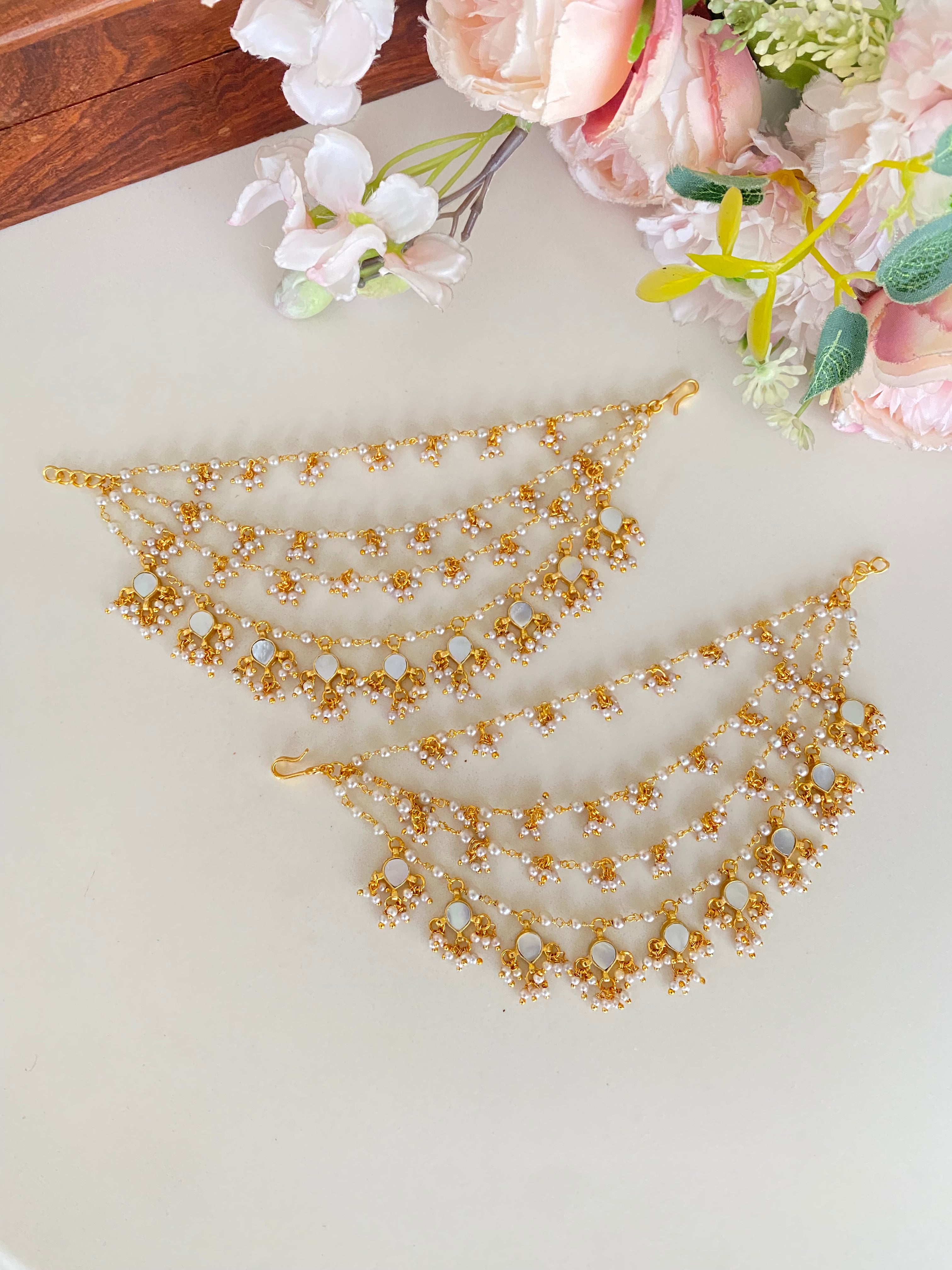 Gold plated Mother of Pearl Ear Chain
