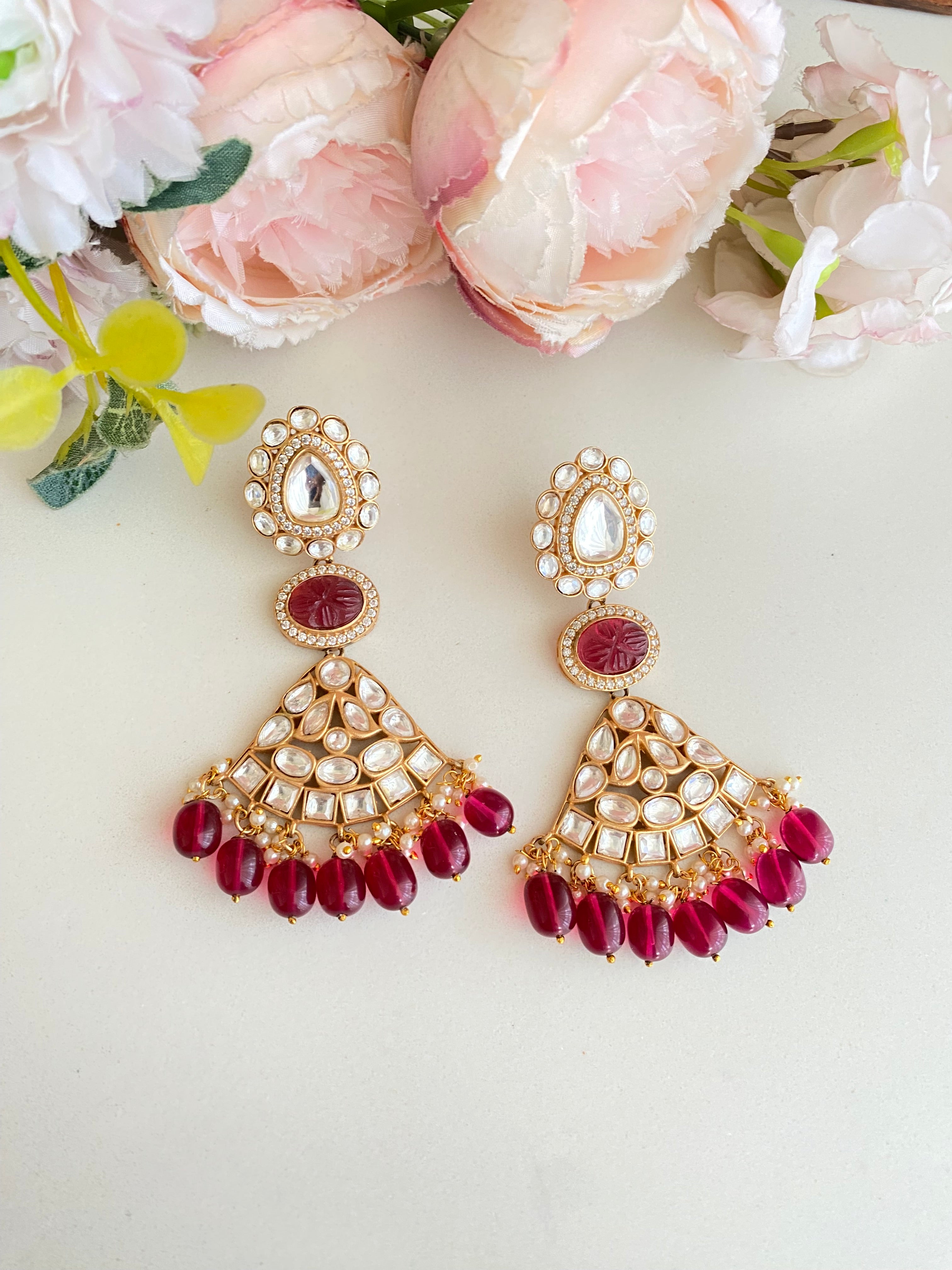 Red stone Earring in Red beads