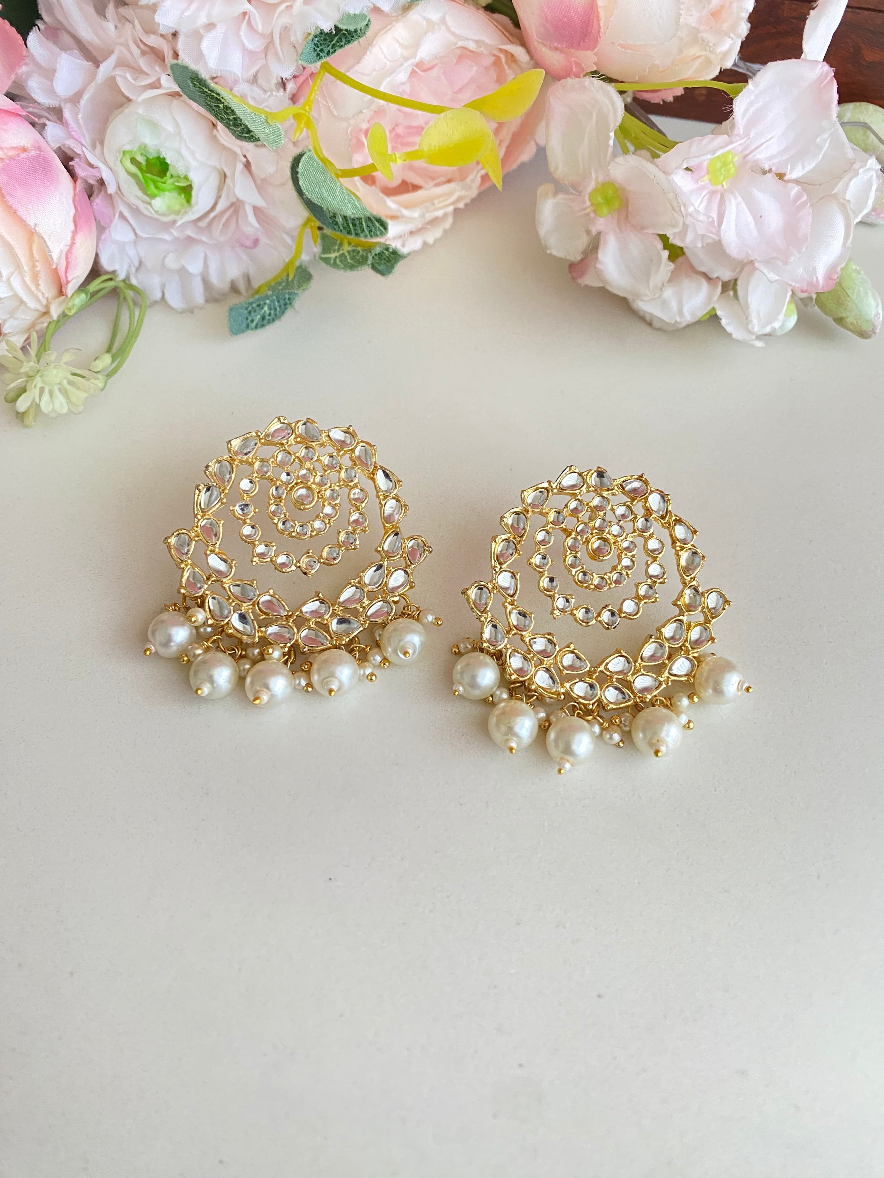 Gold plated Kundan Chandbaali