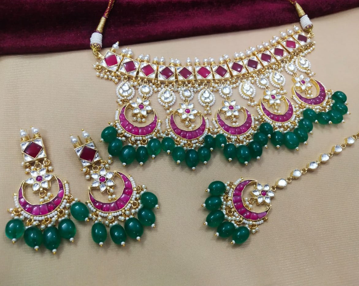 Gold Plated Bridal Kundan Necklace Set