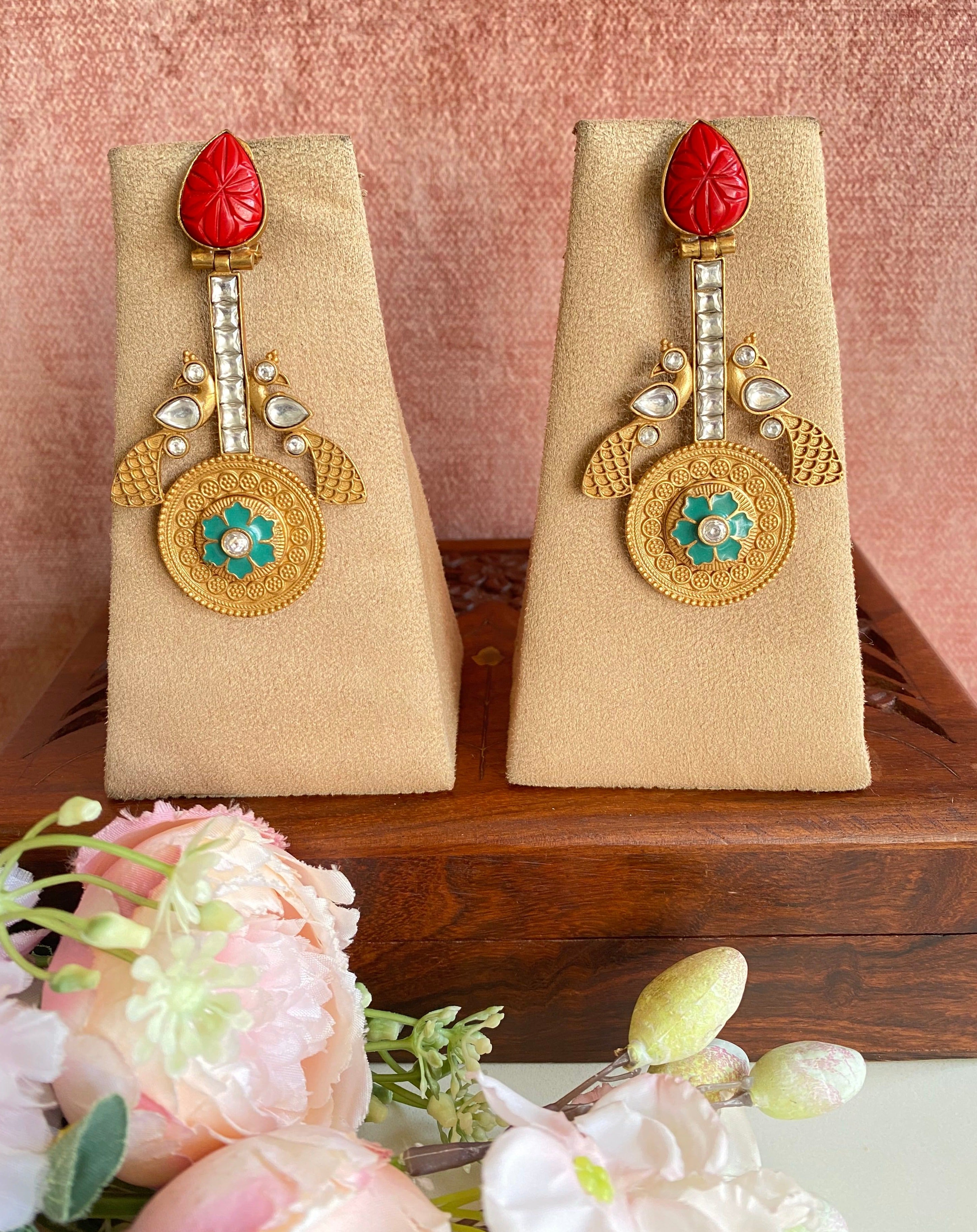 Gold Plated Coral stone Earrings