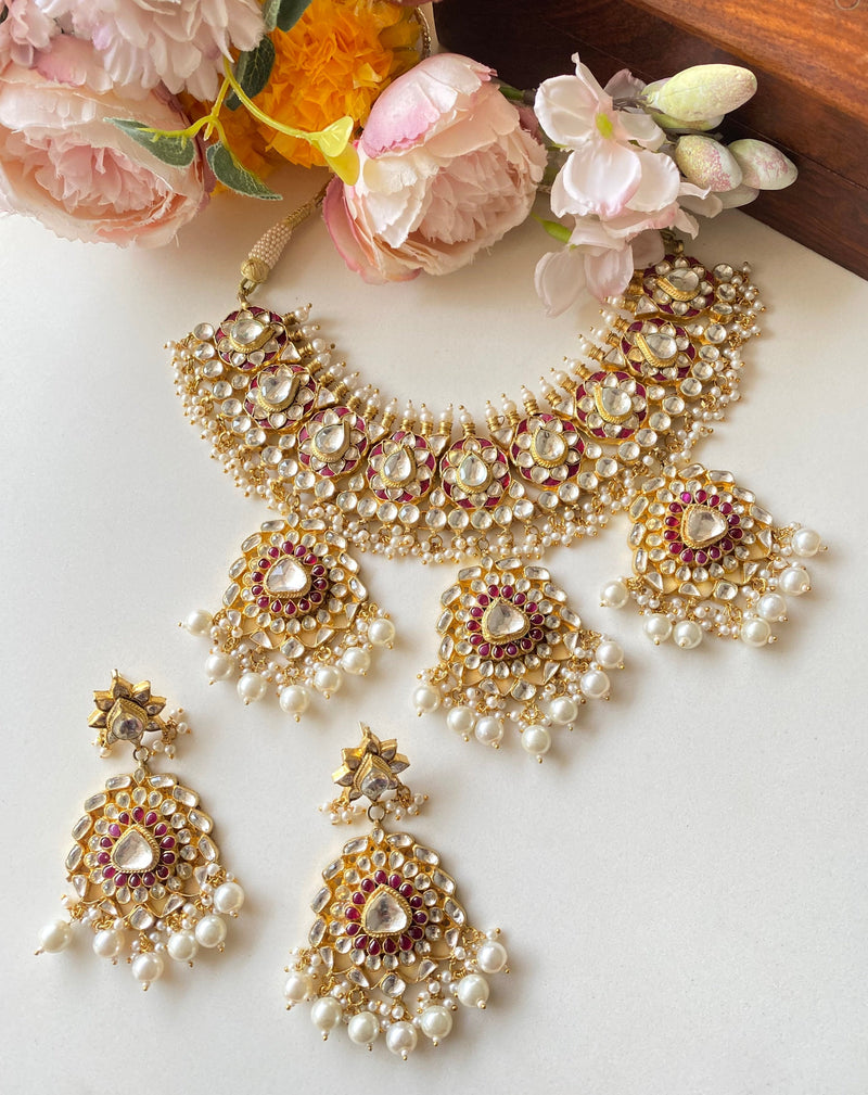 Traditional Rajasthani Bridal Necklace Set with Precious Stones