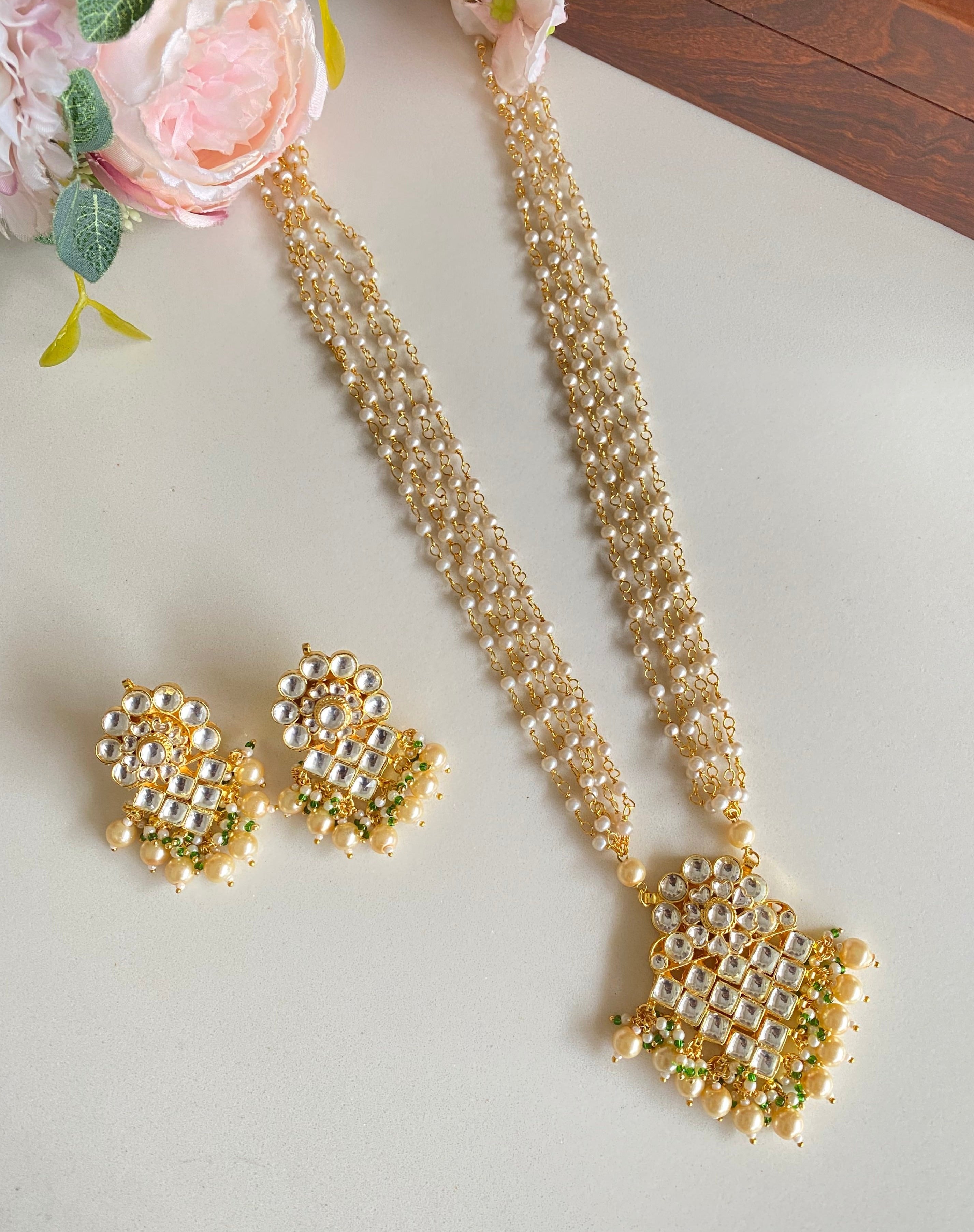 Kundan Gold plated Necklace set with Pearl drops