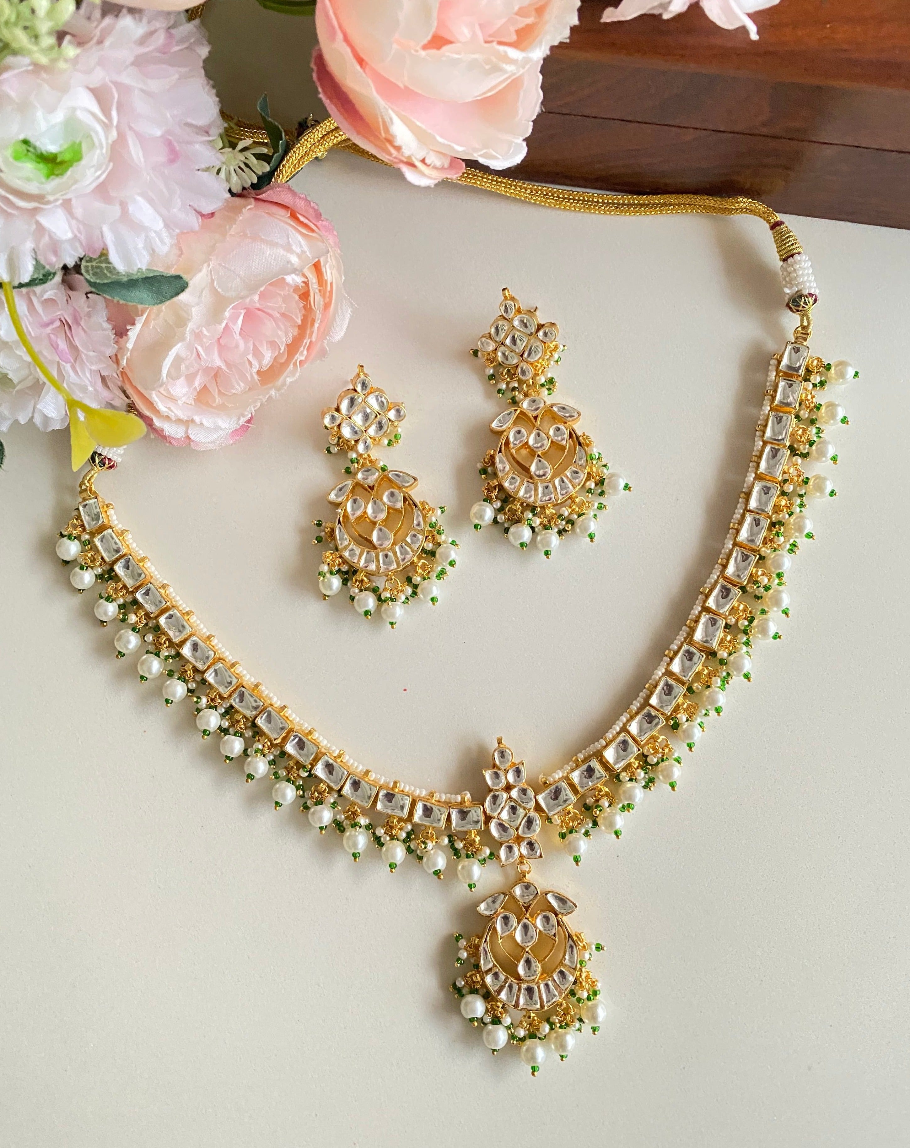Kundan Gold plated necklace Set With Pearl Drops