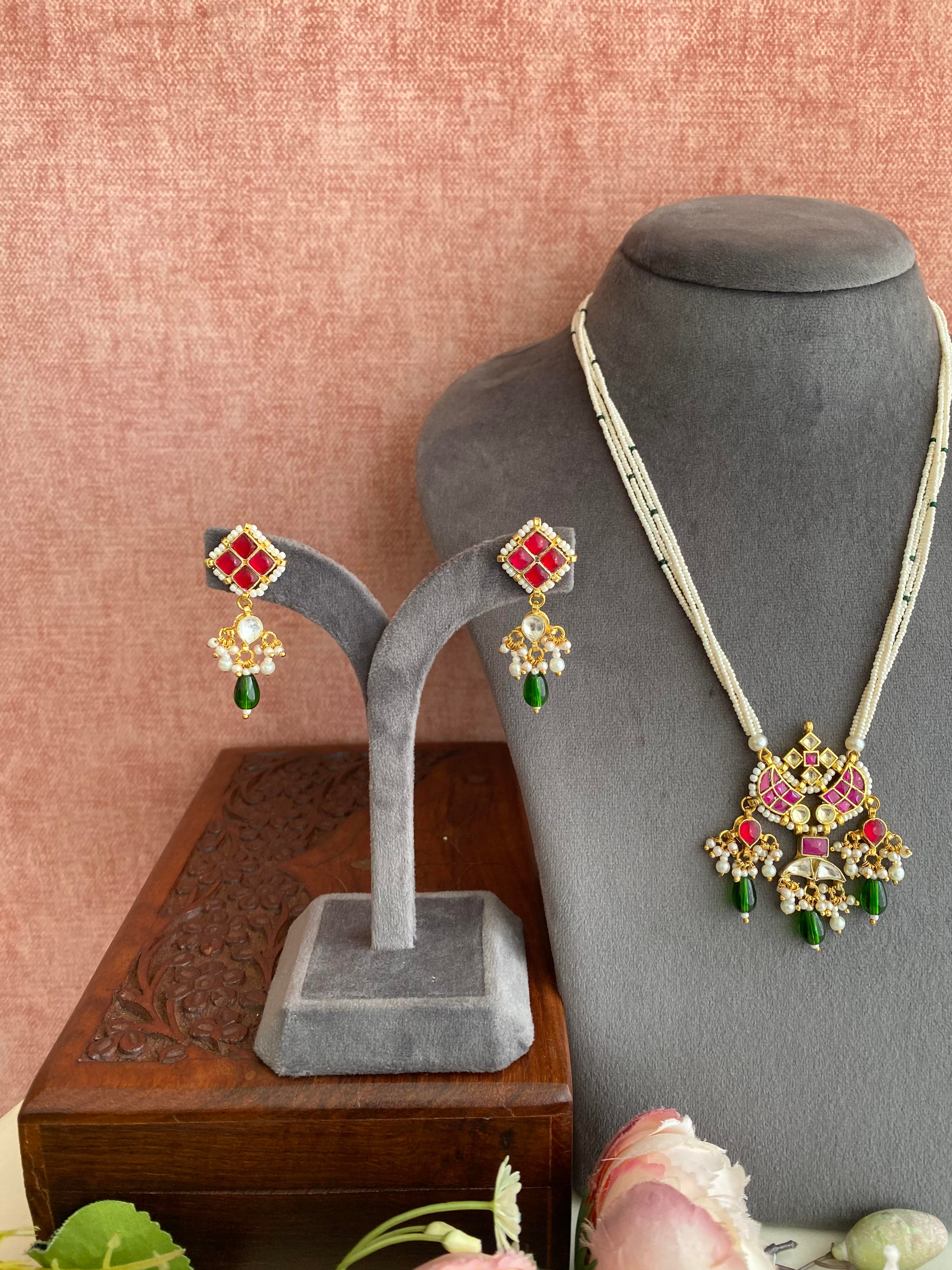 Gold plated Kundan Multicolor Pendant Set