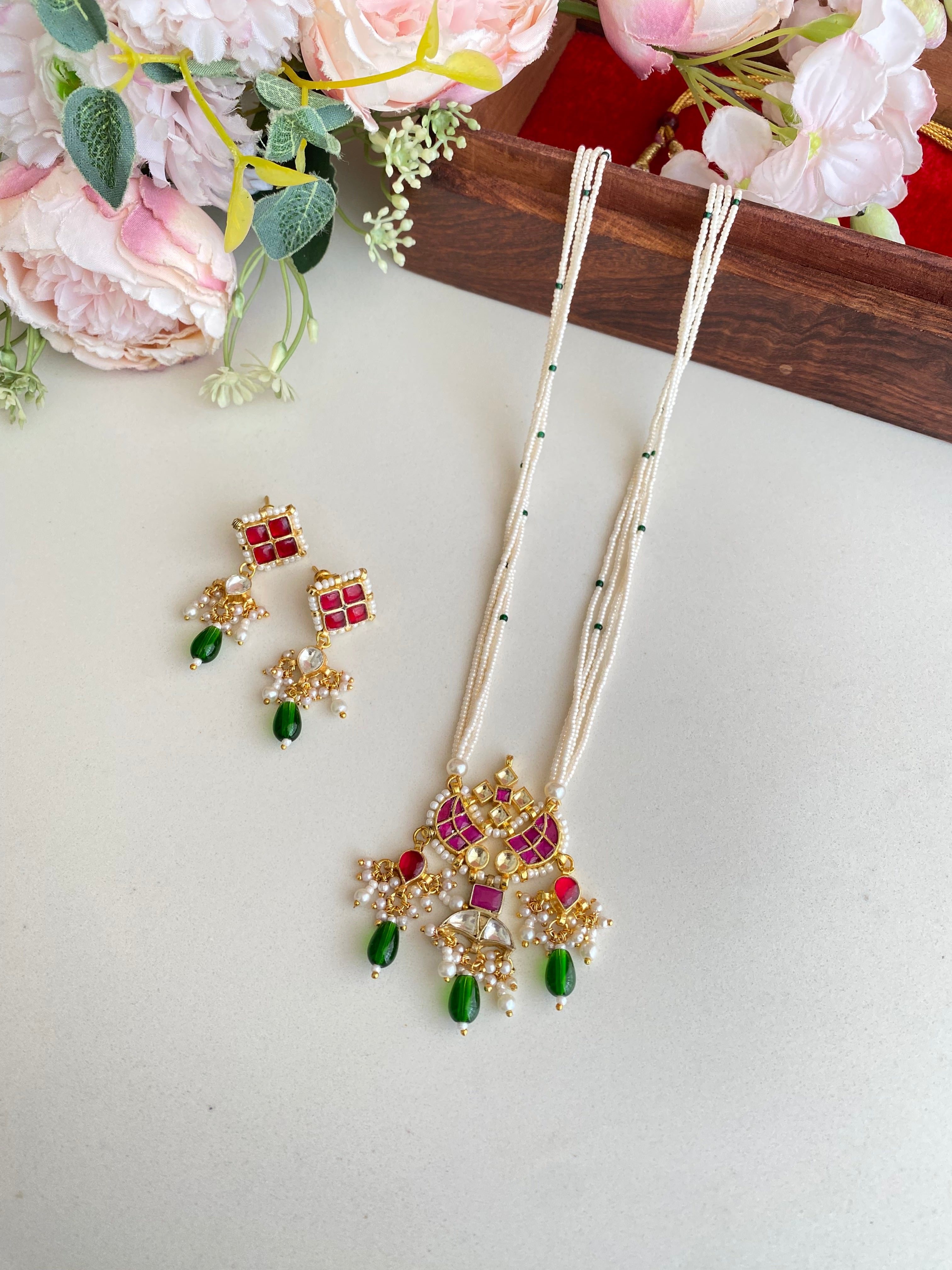 Gold plated Kundan Multicolor Pendant Set