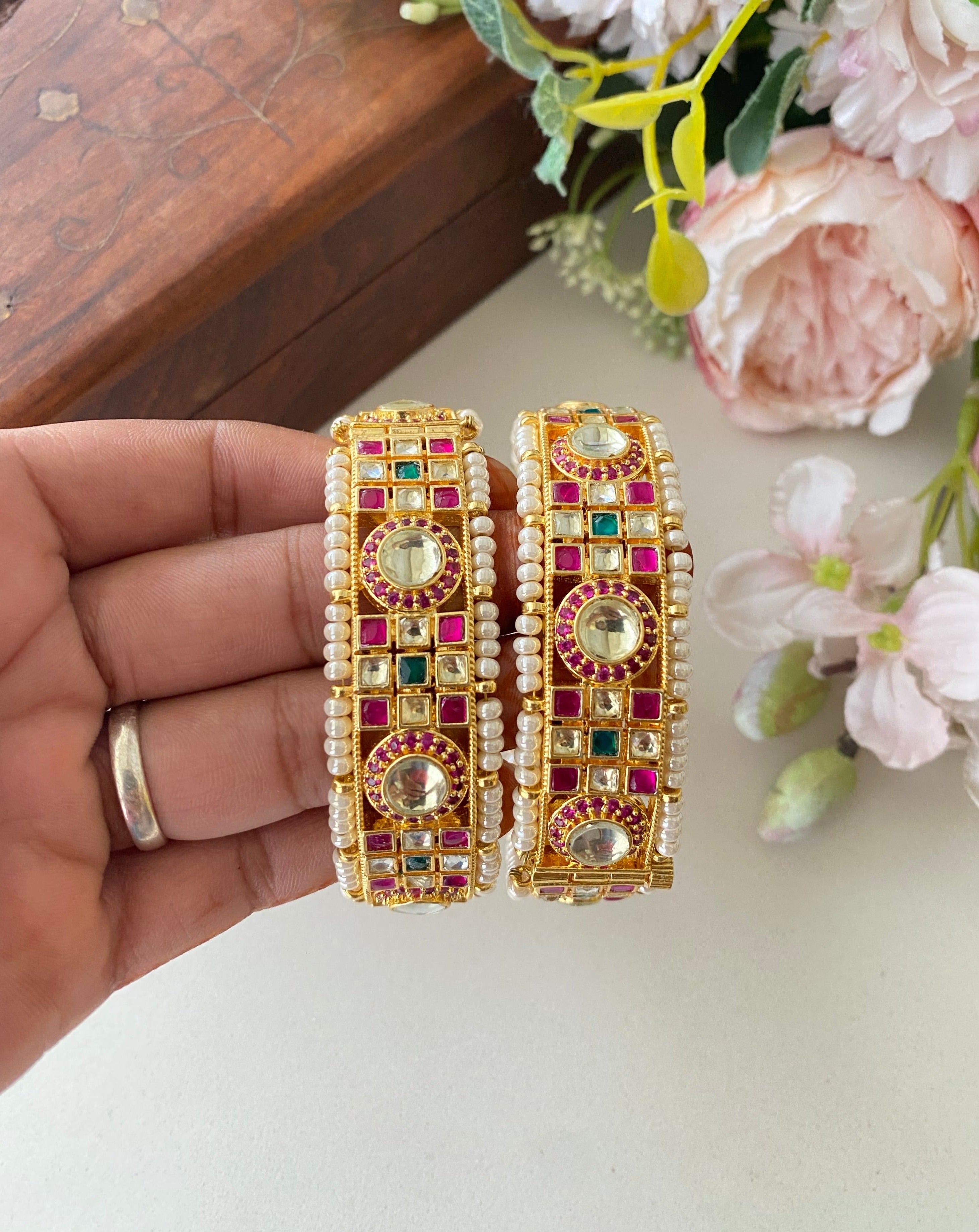 Pink Kundan Bangles