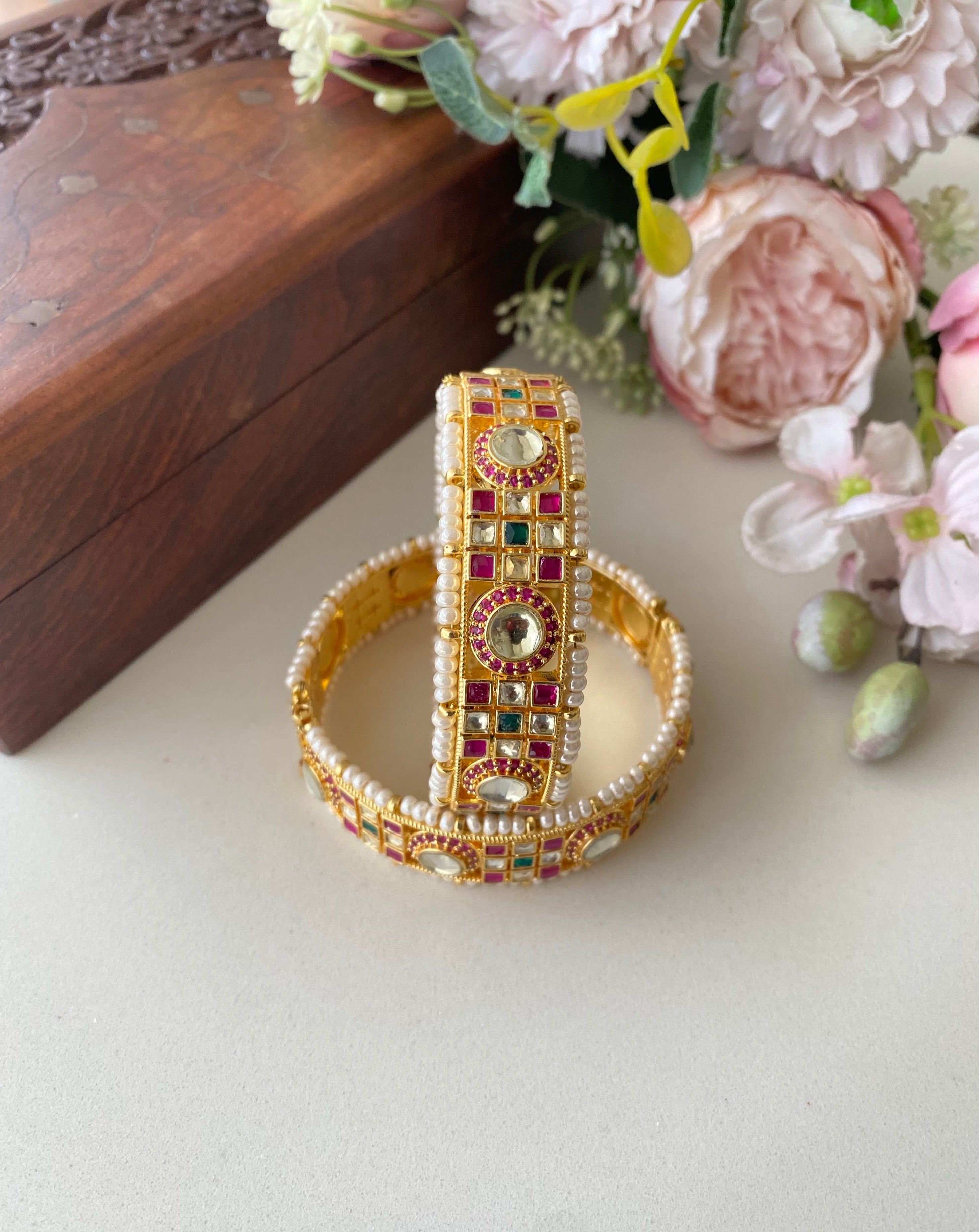 Pink Kundan Bangles