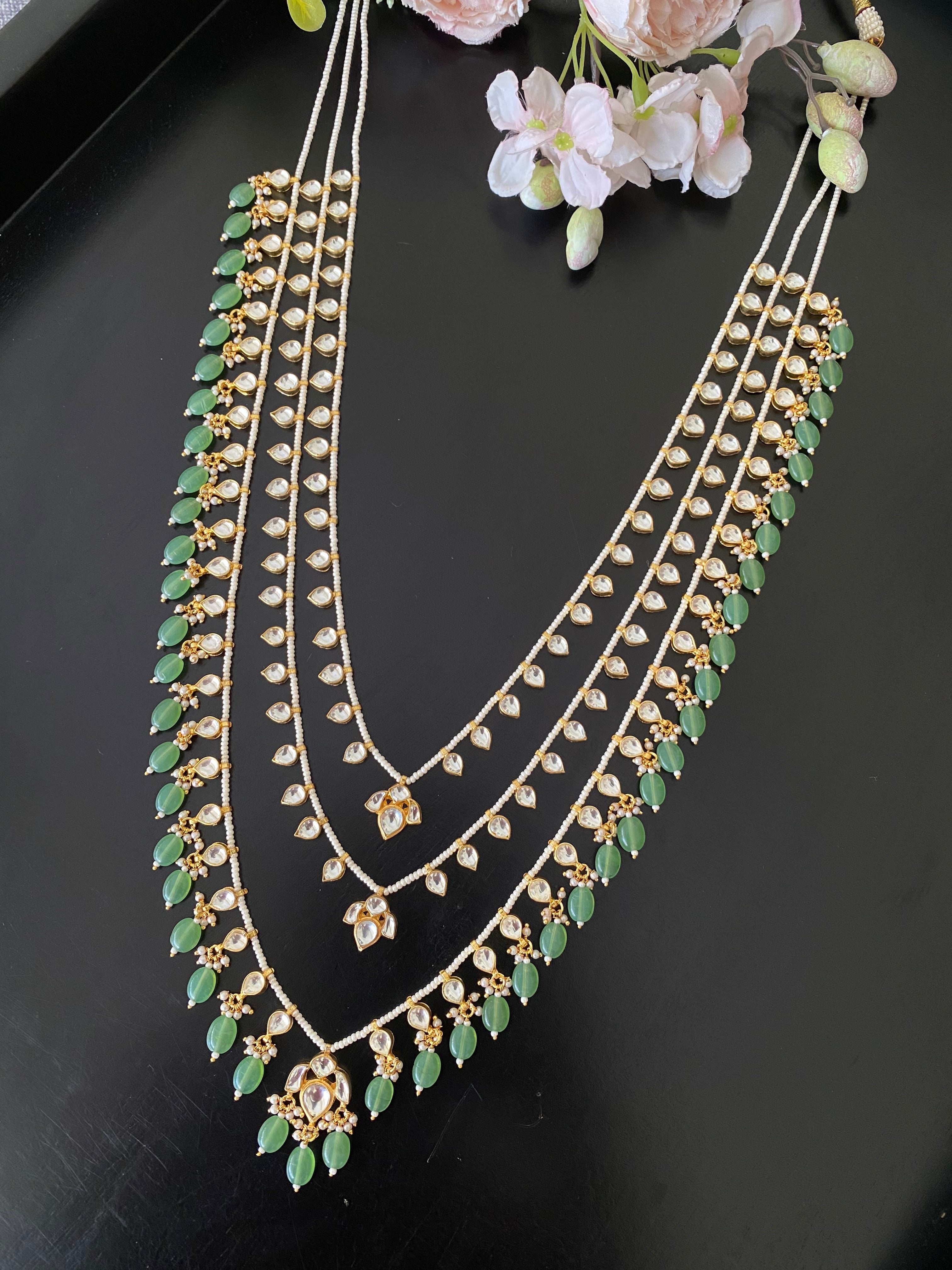 Three-Line gold plated Jadau Kundan Raani Haar/ Necklace