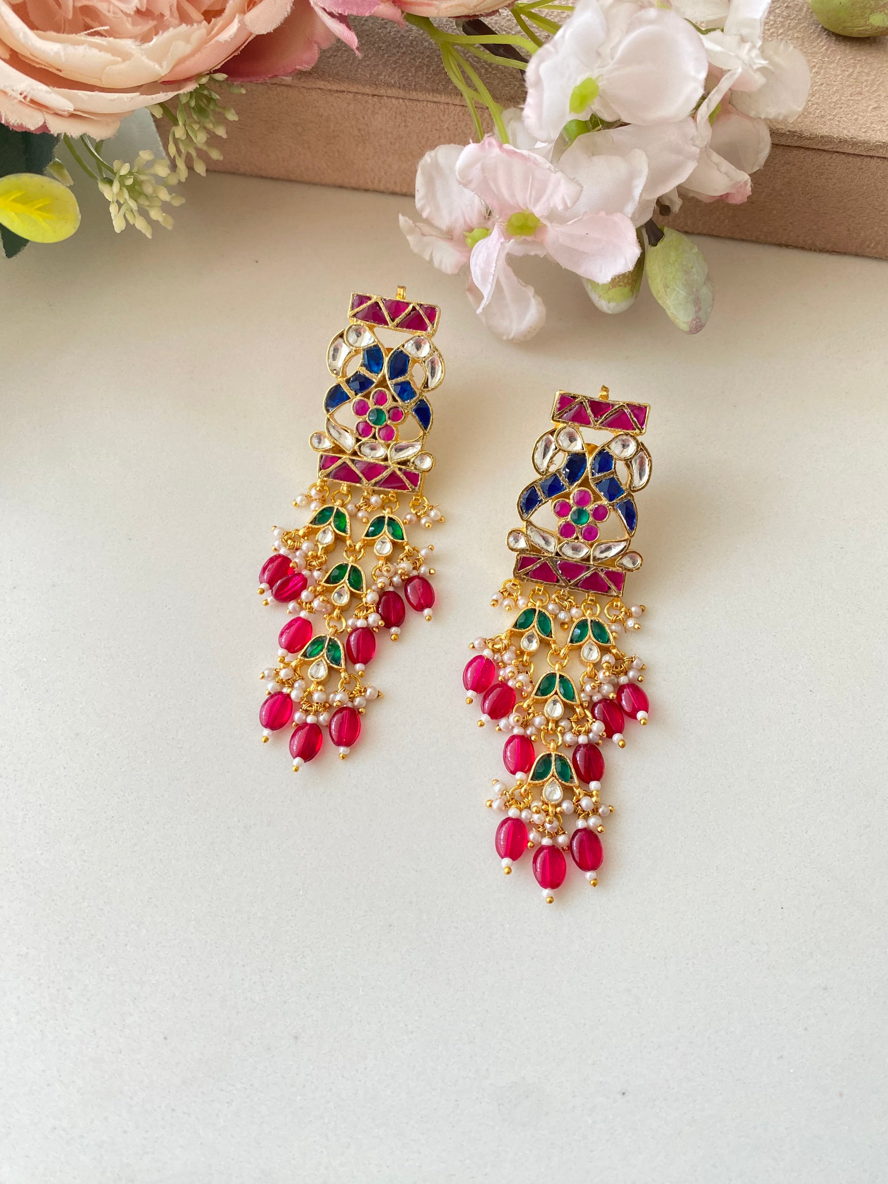 Multicolor Gold Plated Kundan Earrings