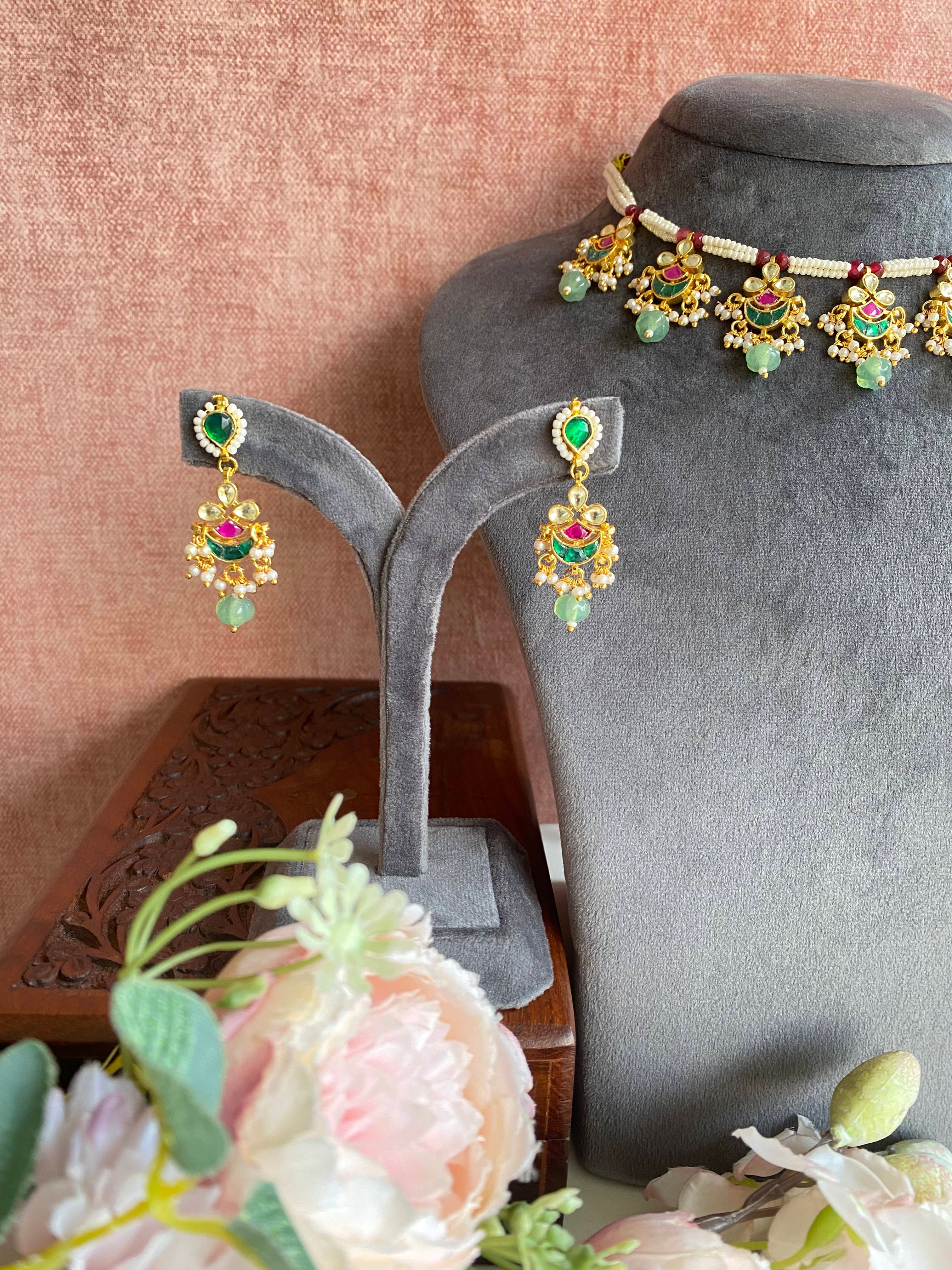 Kundan Pink and Green necklace set