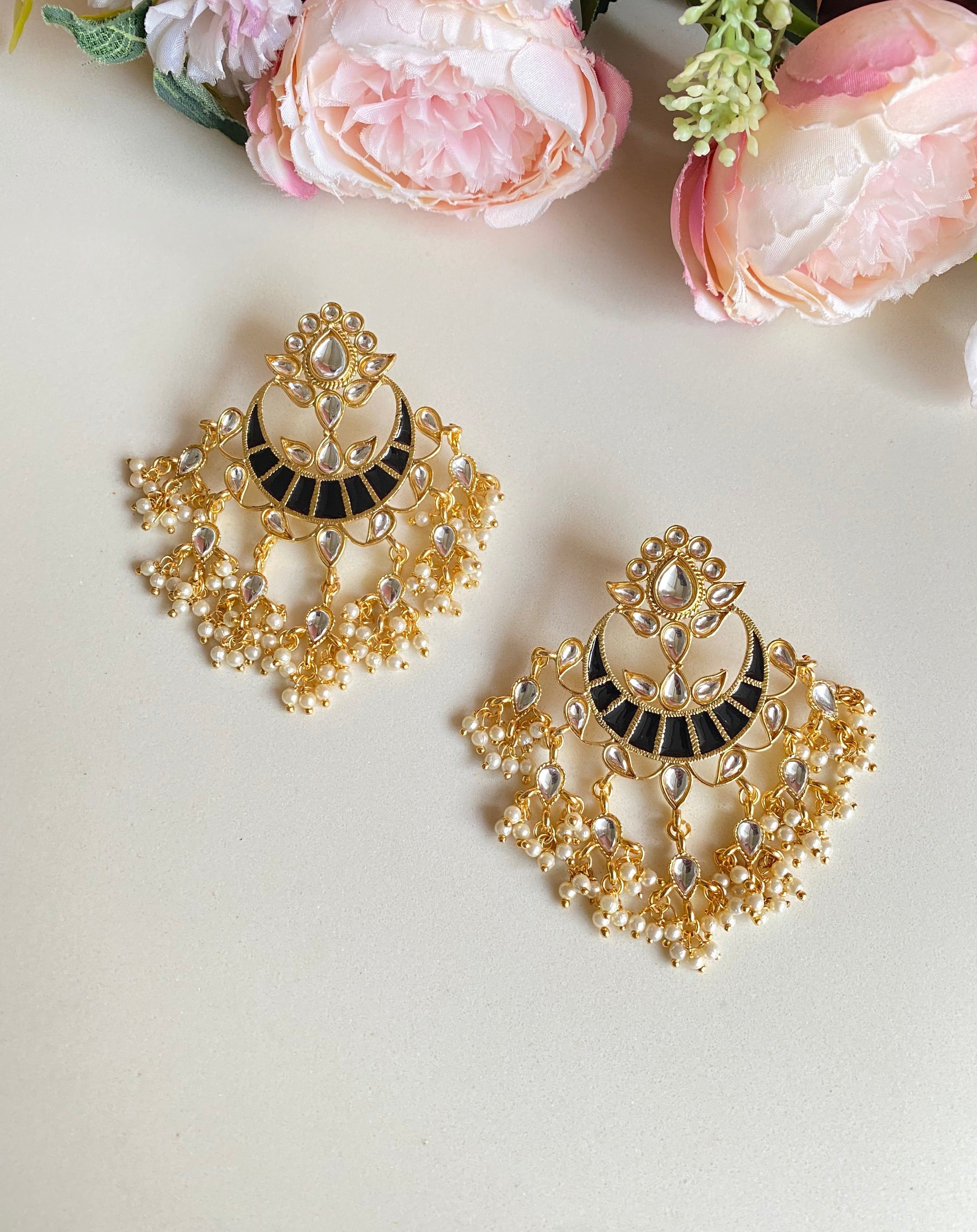 Gold plated Kundan Chandbaali Earring