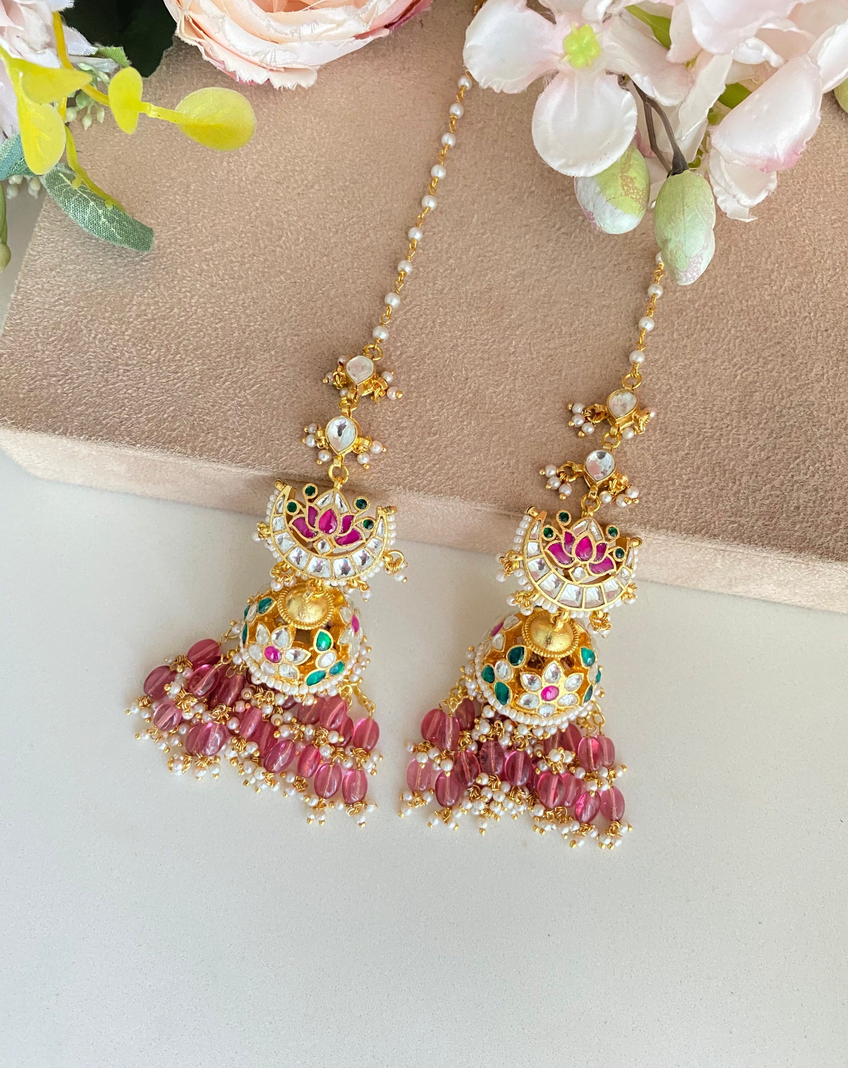 Gold Plated Kundan Jhumka in Drops