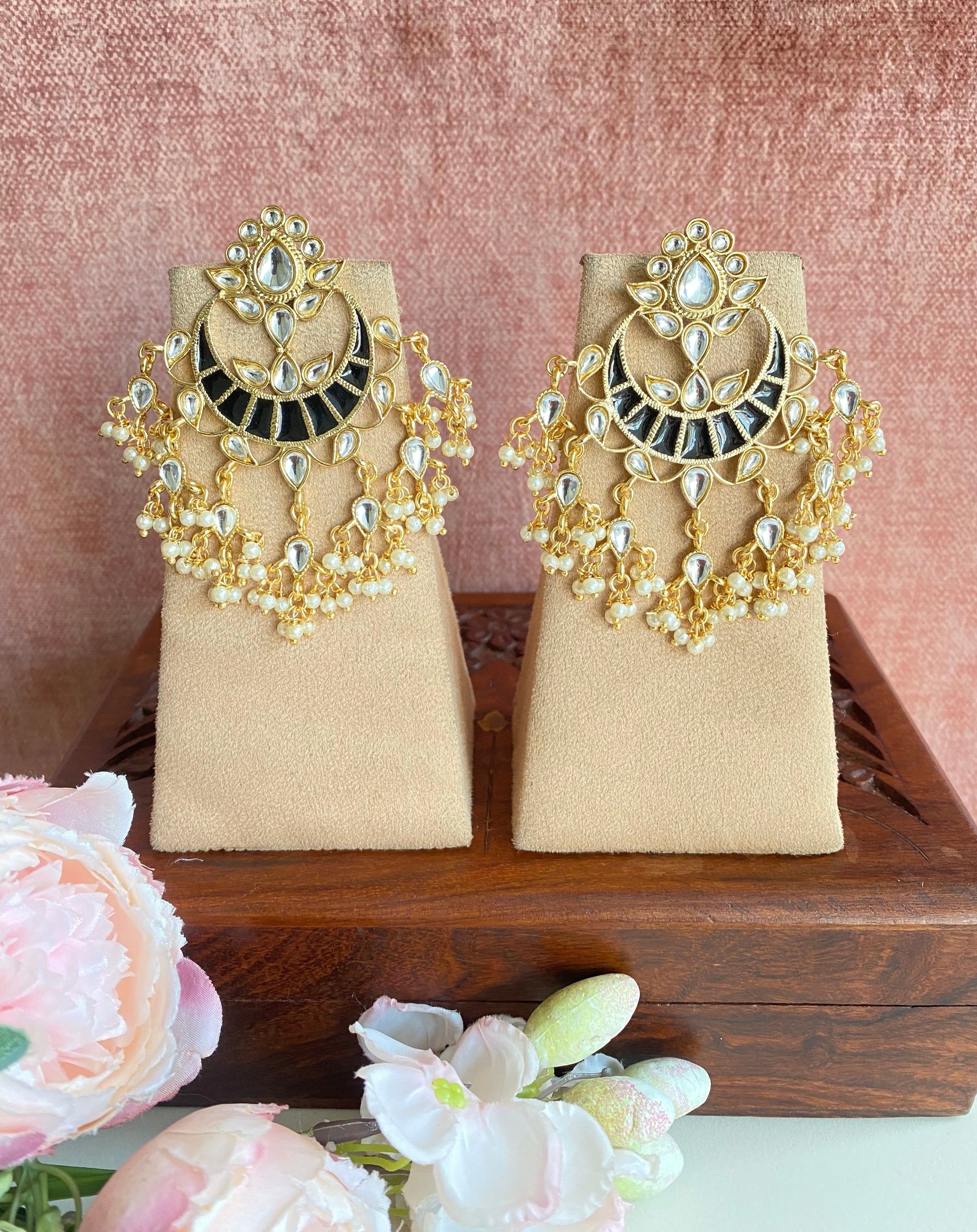 Gold plated Kundan Chandbaali Earring