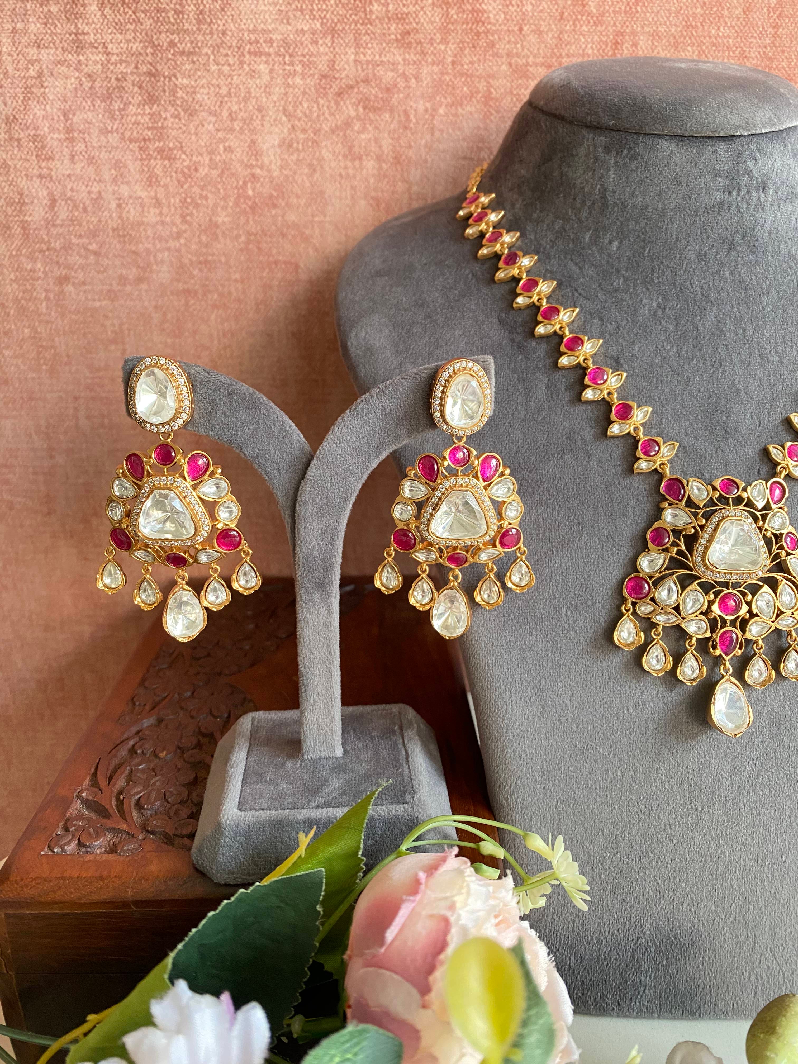 Gold plated Mossanite pink Necklace Set