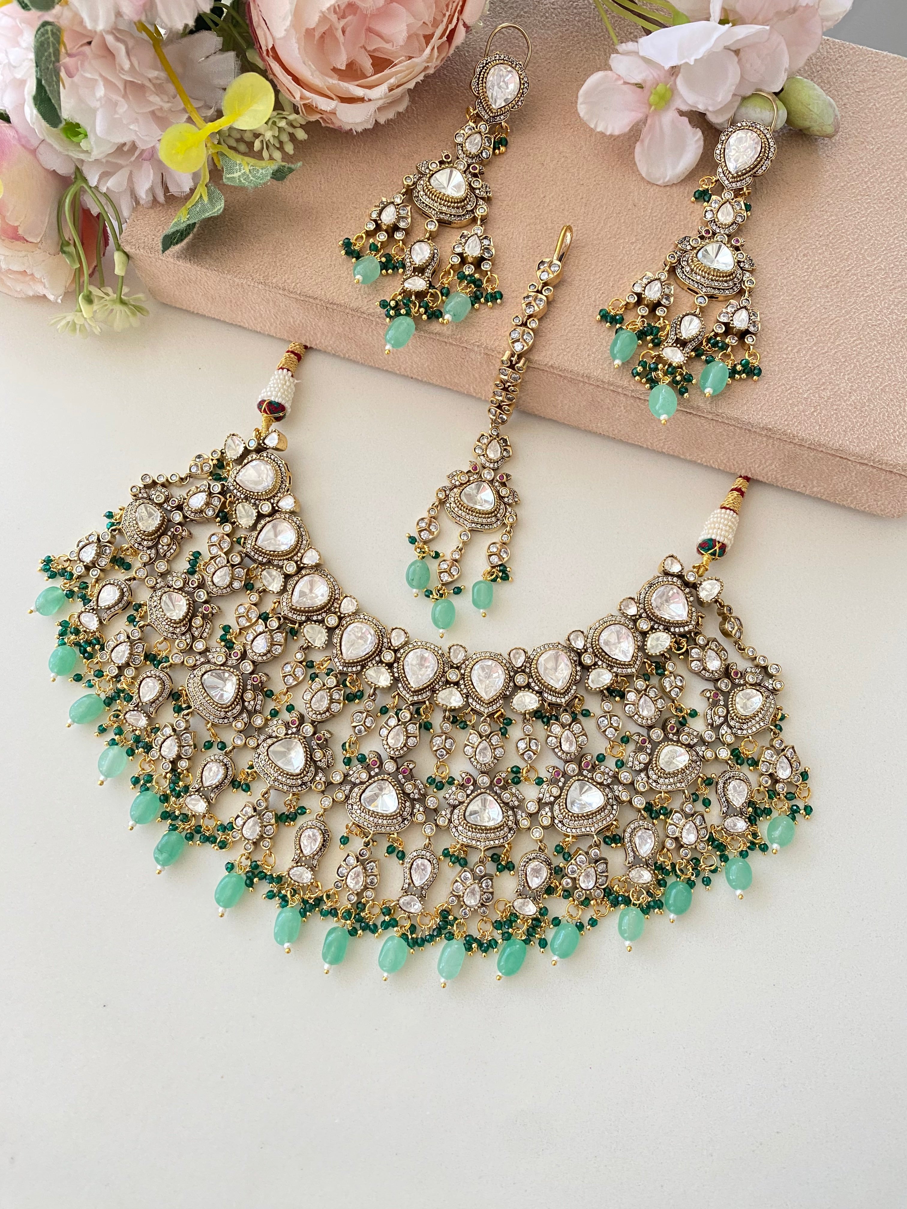 Silver plated Moissanite Bridal Necklace set