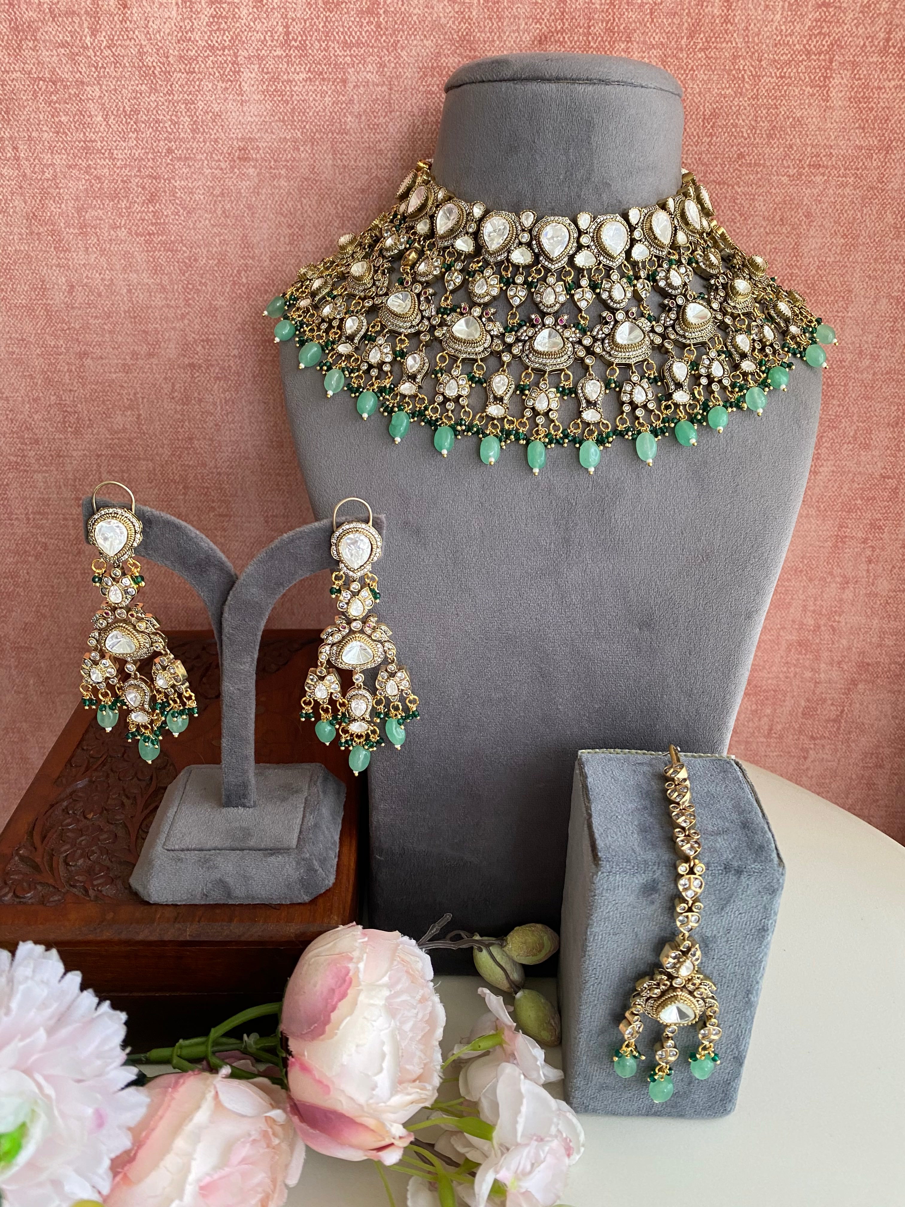 Silver plated Moissanite Bridal Necklace set