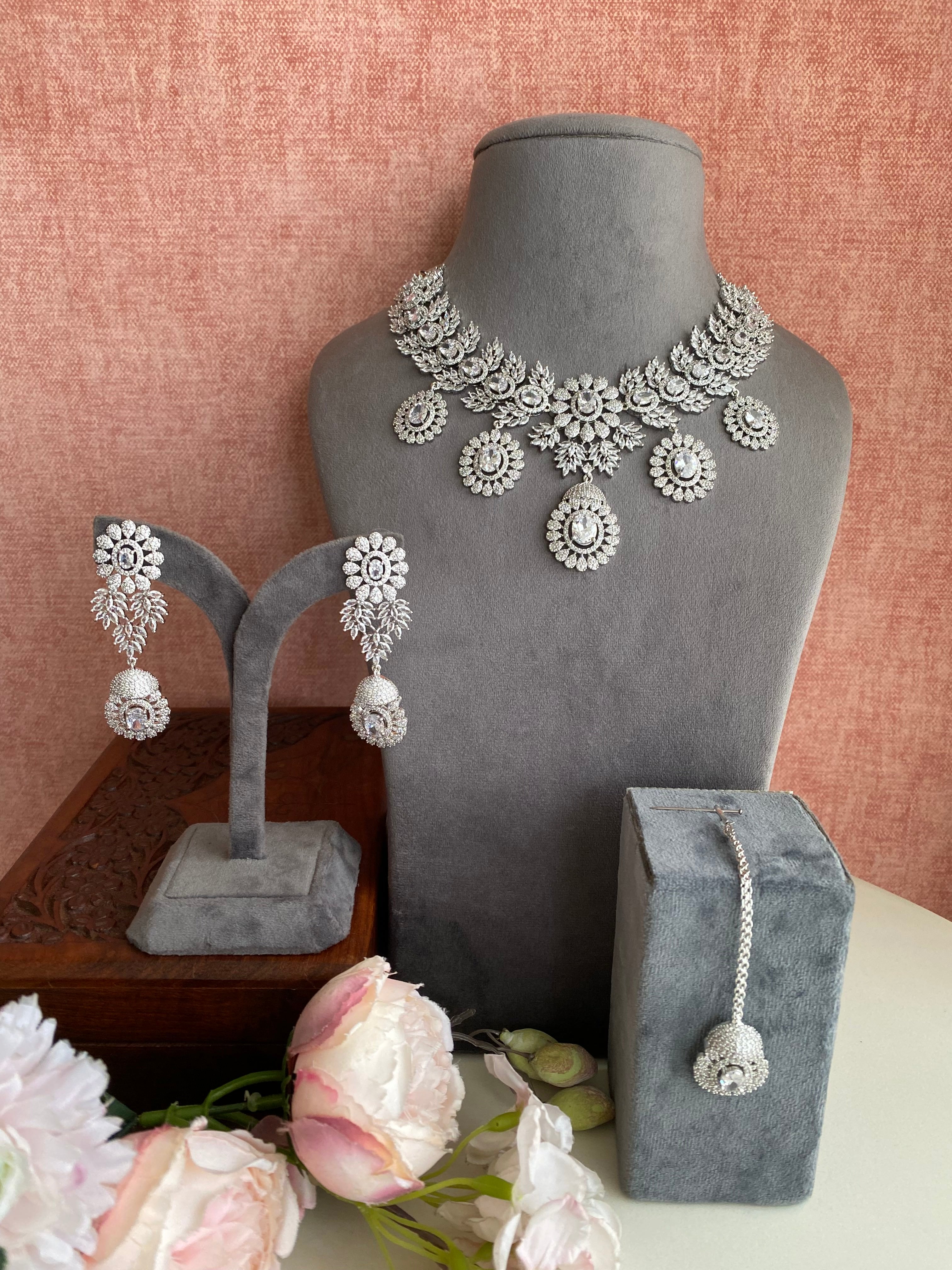 Silver Plated Diamond Necklace set