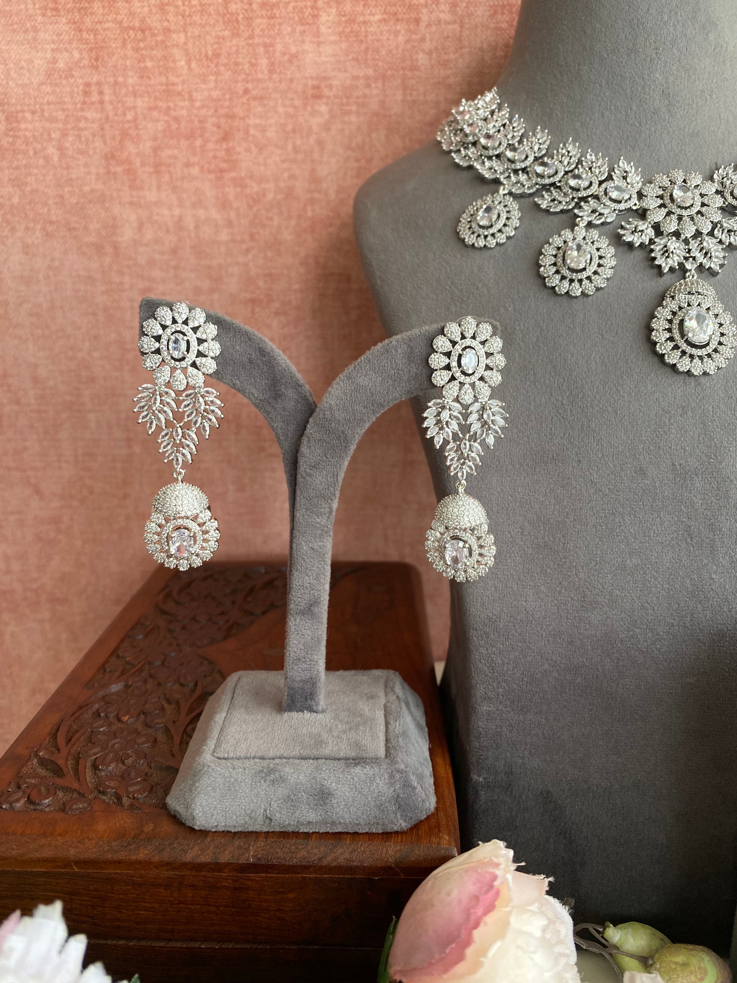 Silver Plated Diamond Necklace set