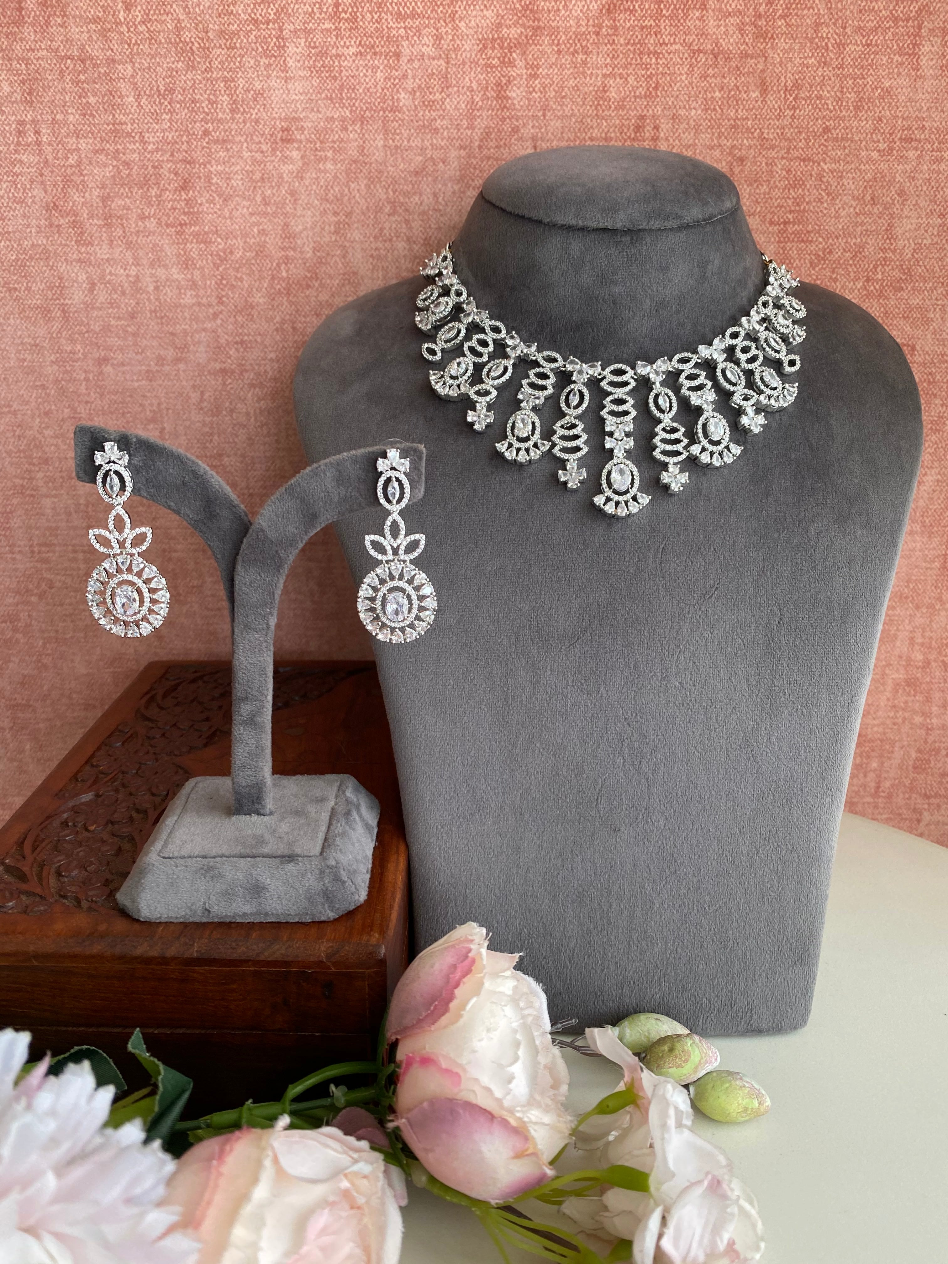 Silver Plated Diamond Necklace set