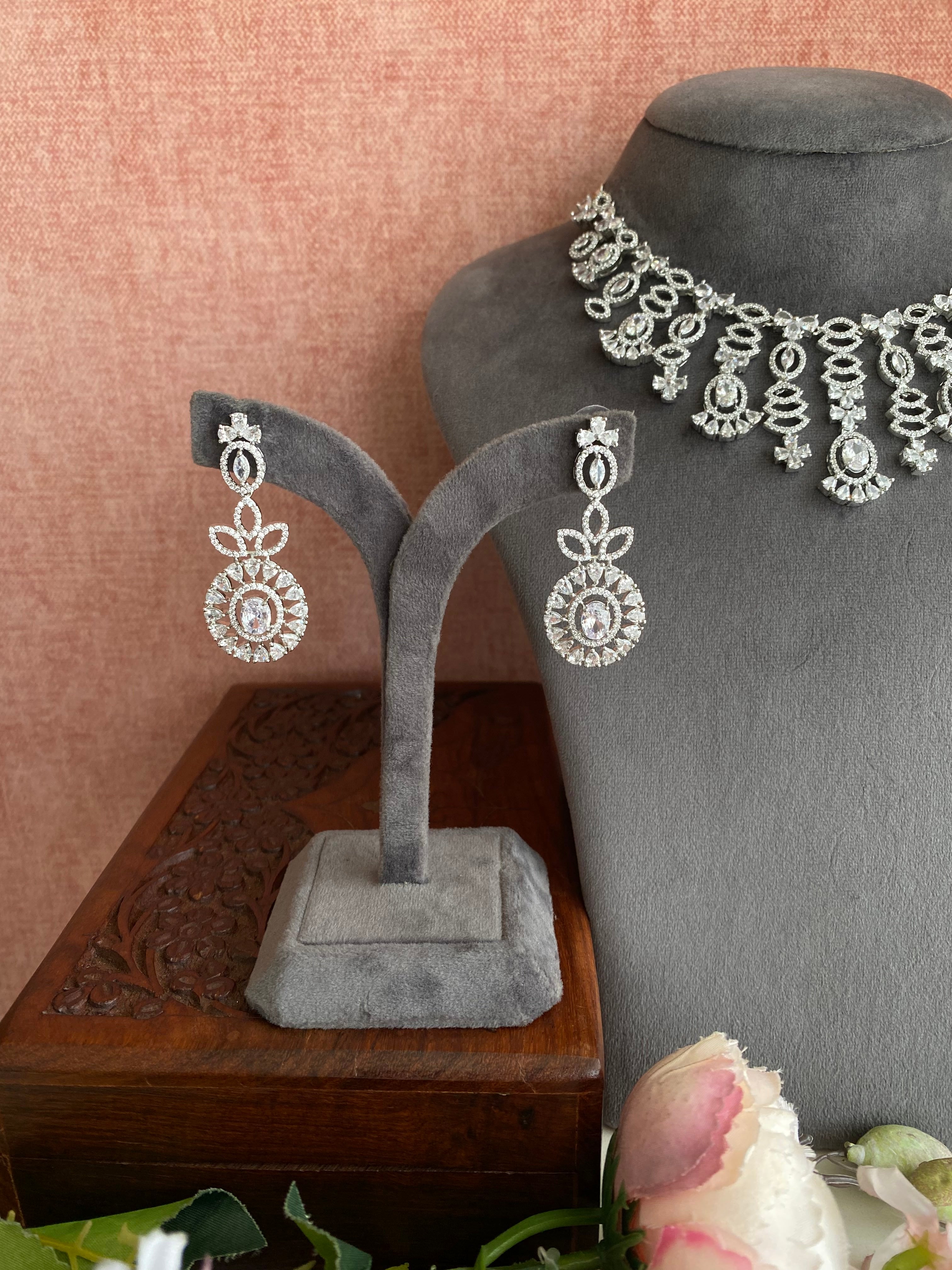 Silver Plated Diamond Necklace set