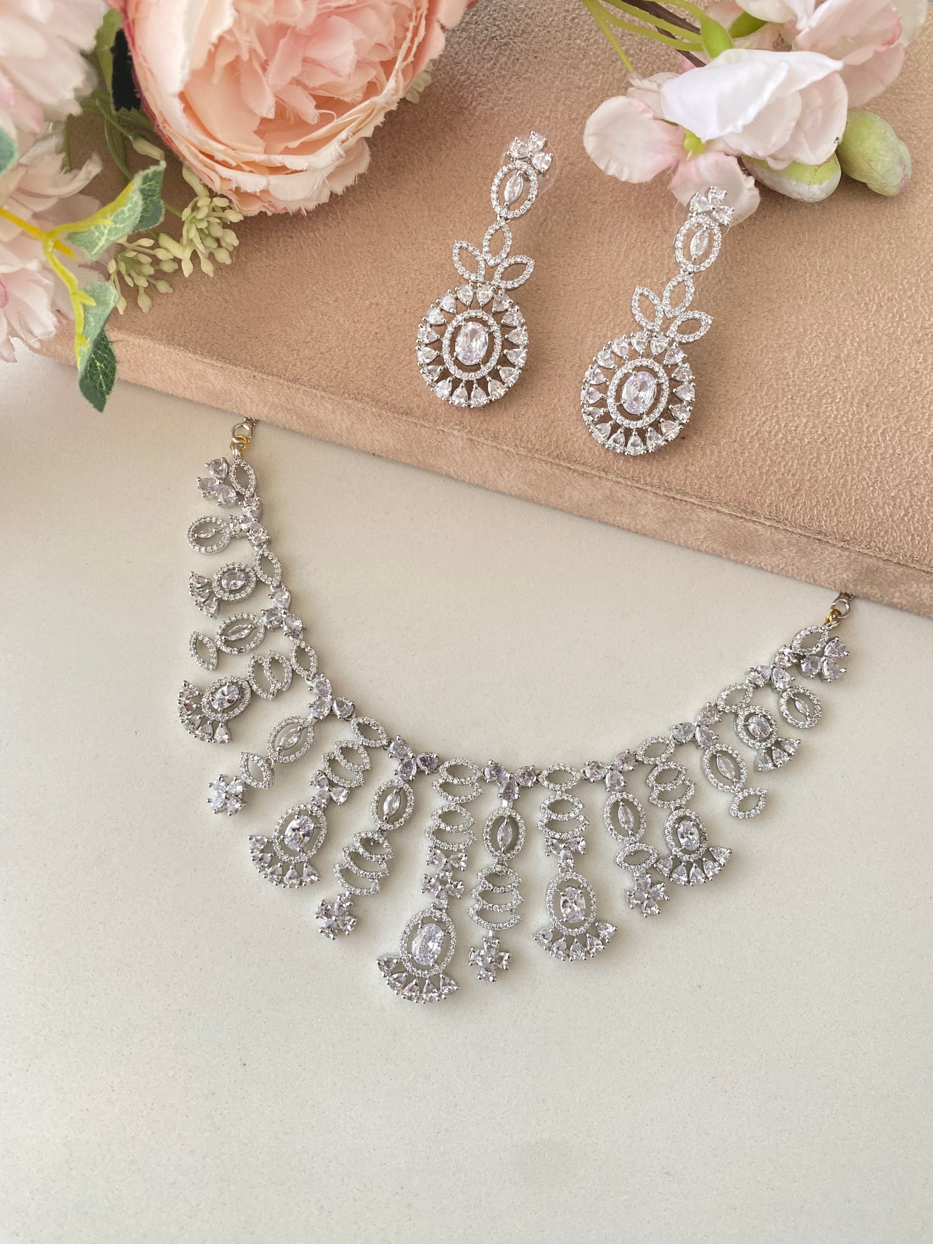 Silver Plated Diamond Necklace set