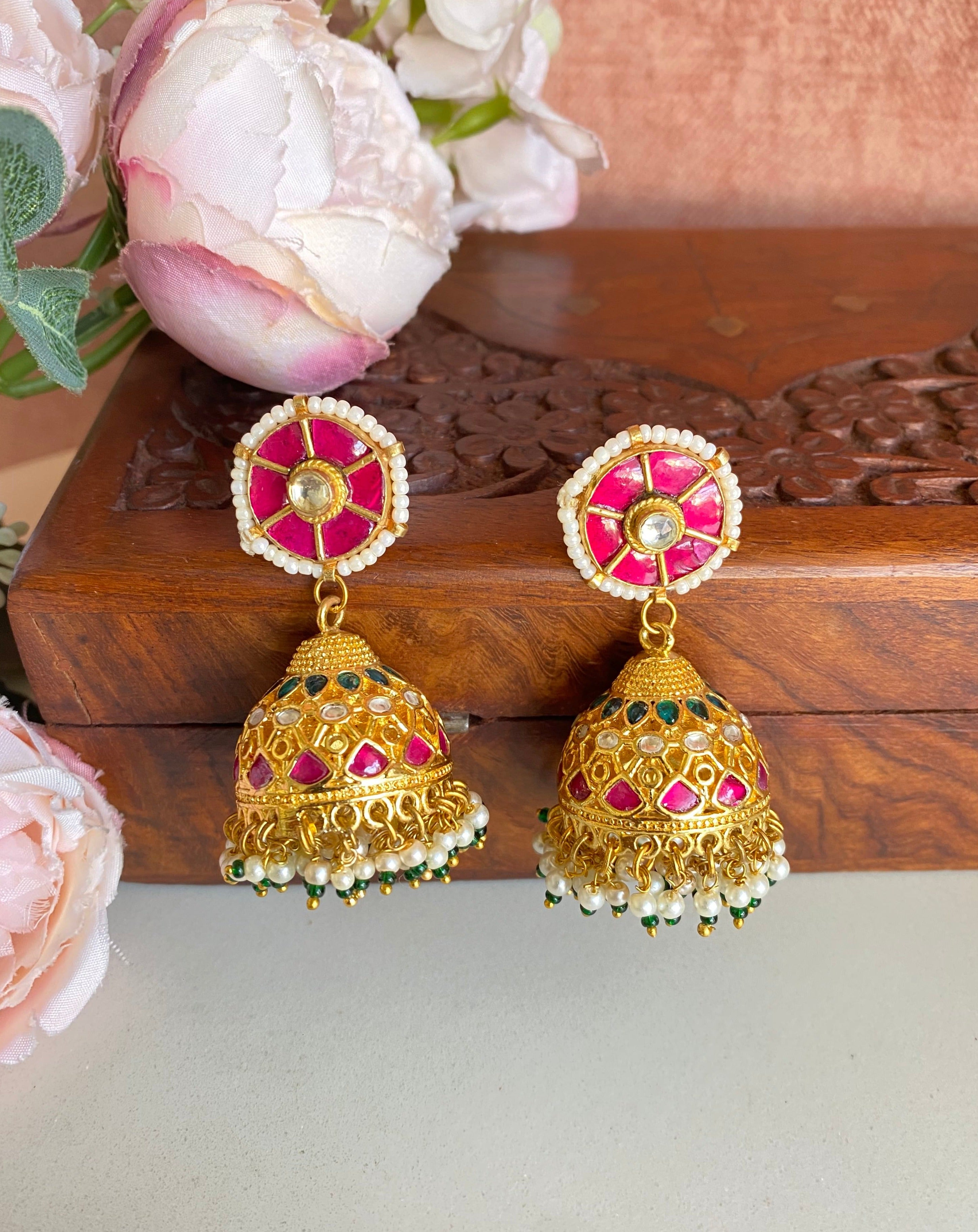 Pink Kundan Jhumka