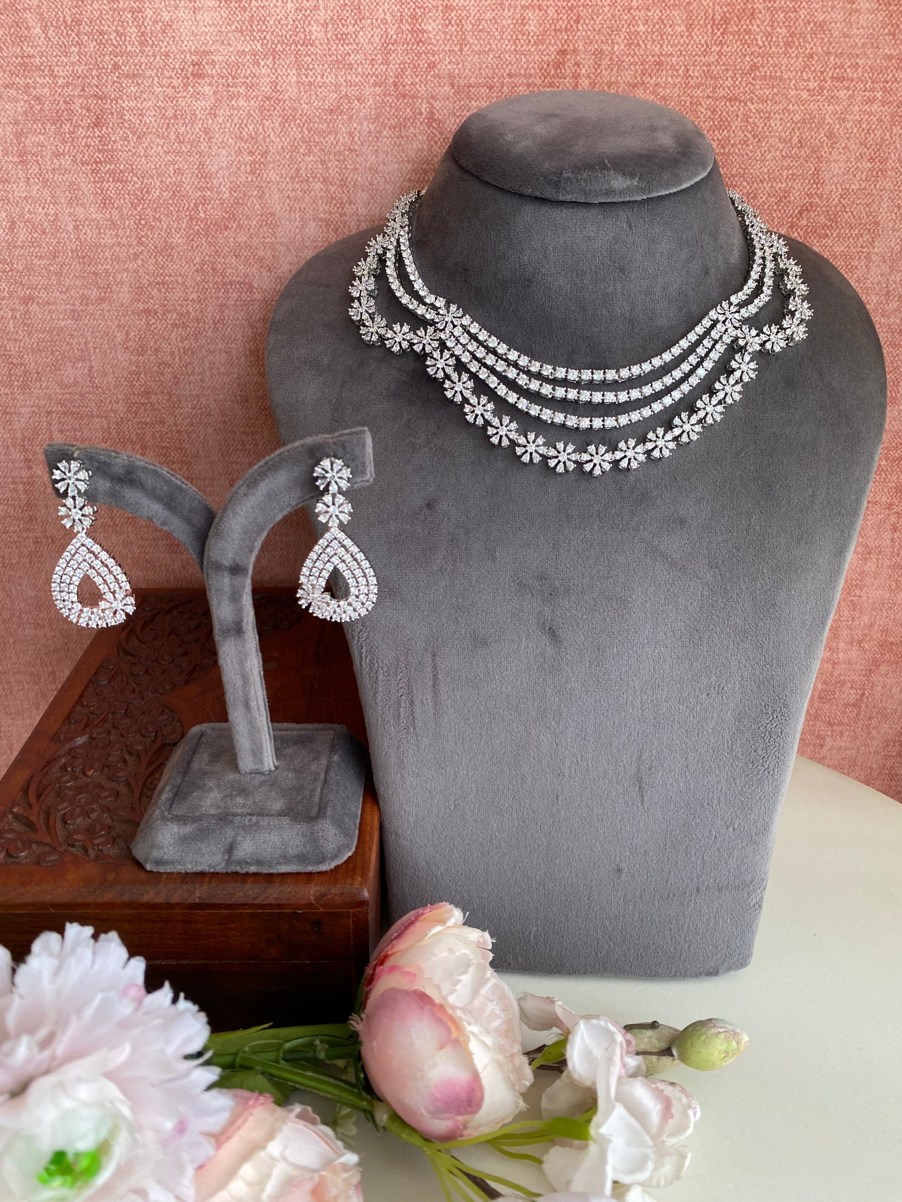 Silver Plated Diamond Necklace set