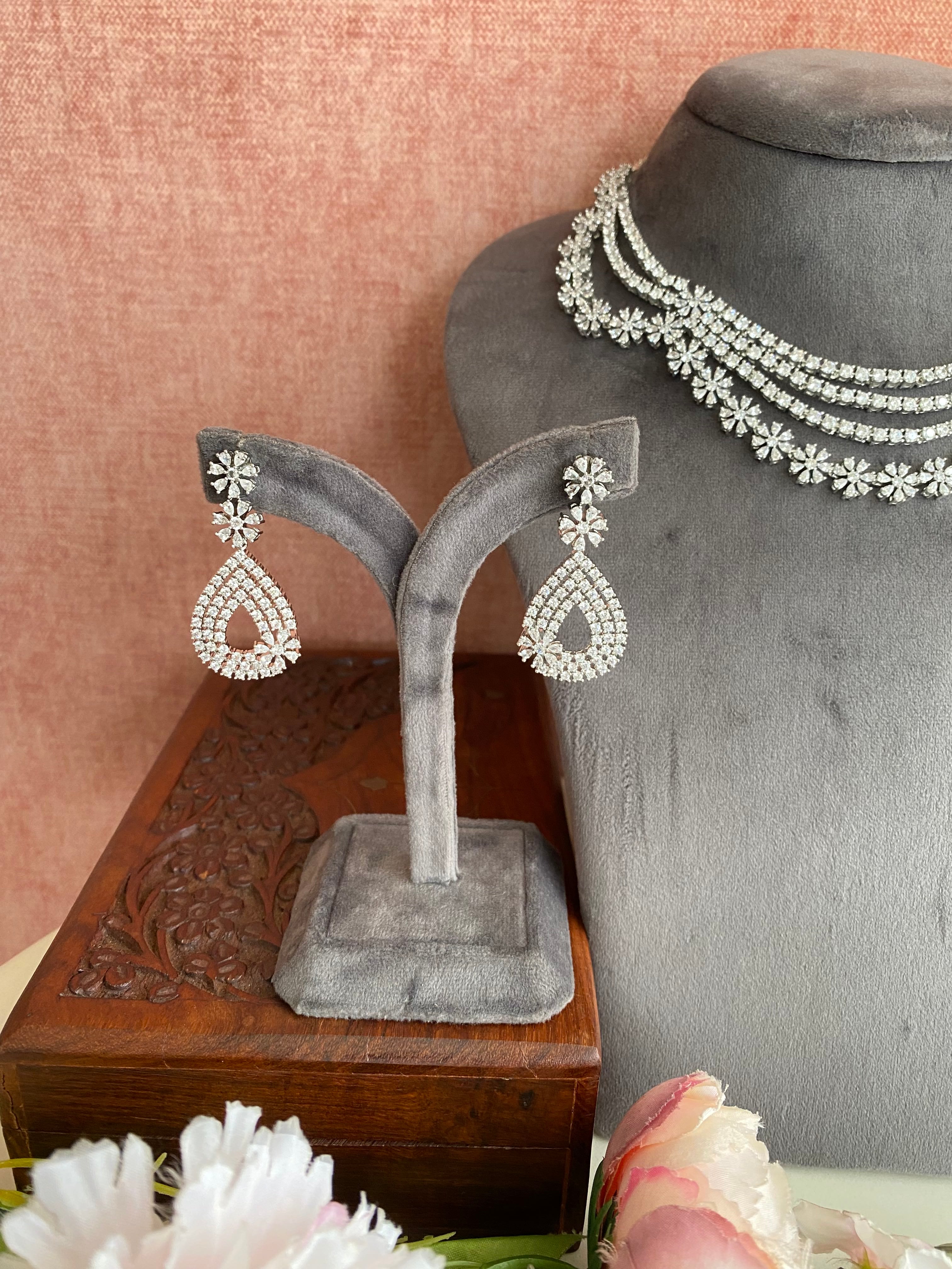 Silver Plated Diamond Necklace set