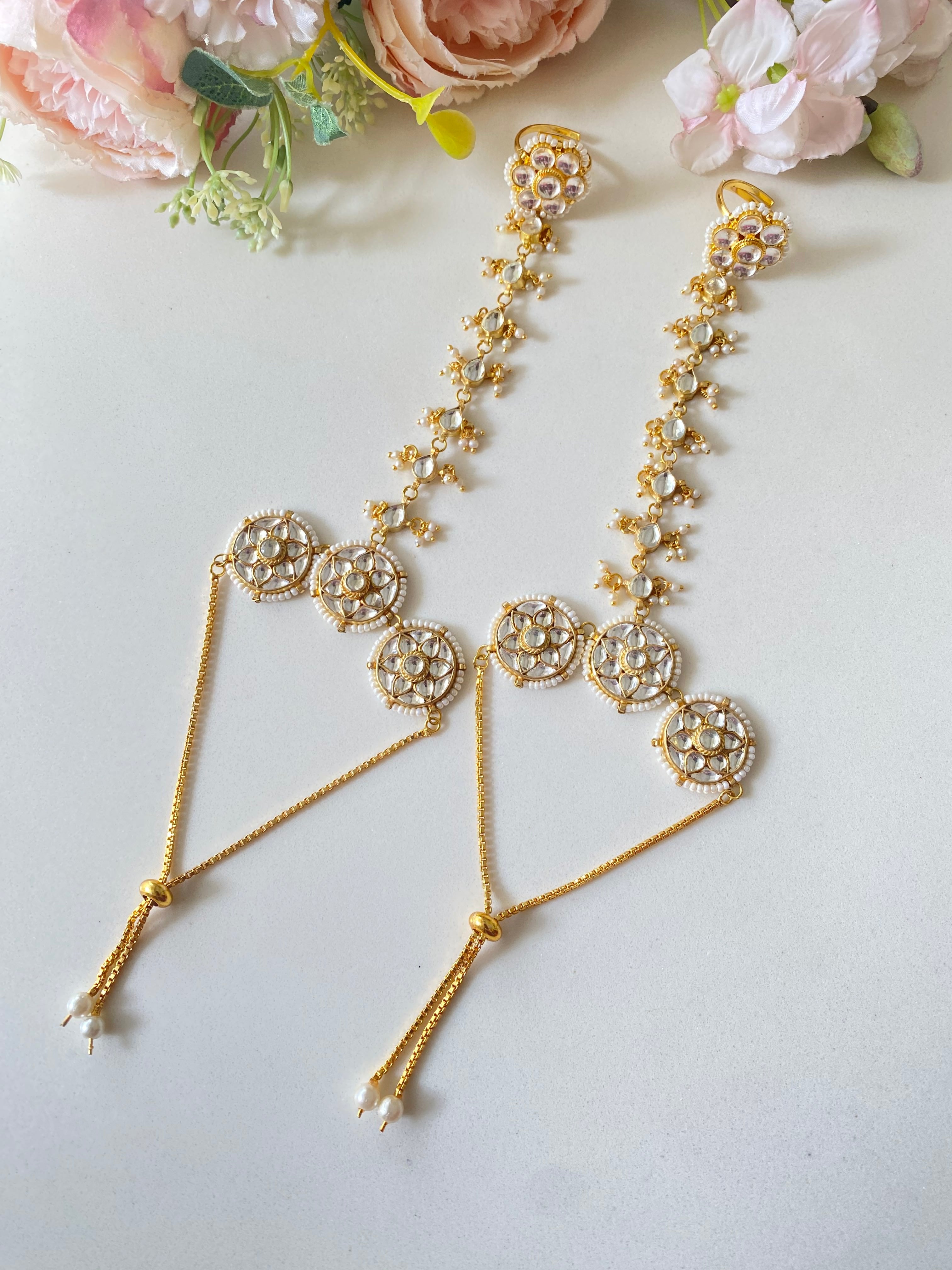 Gold Plated Kundan Hathphool