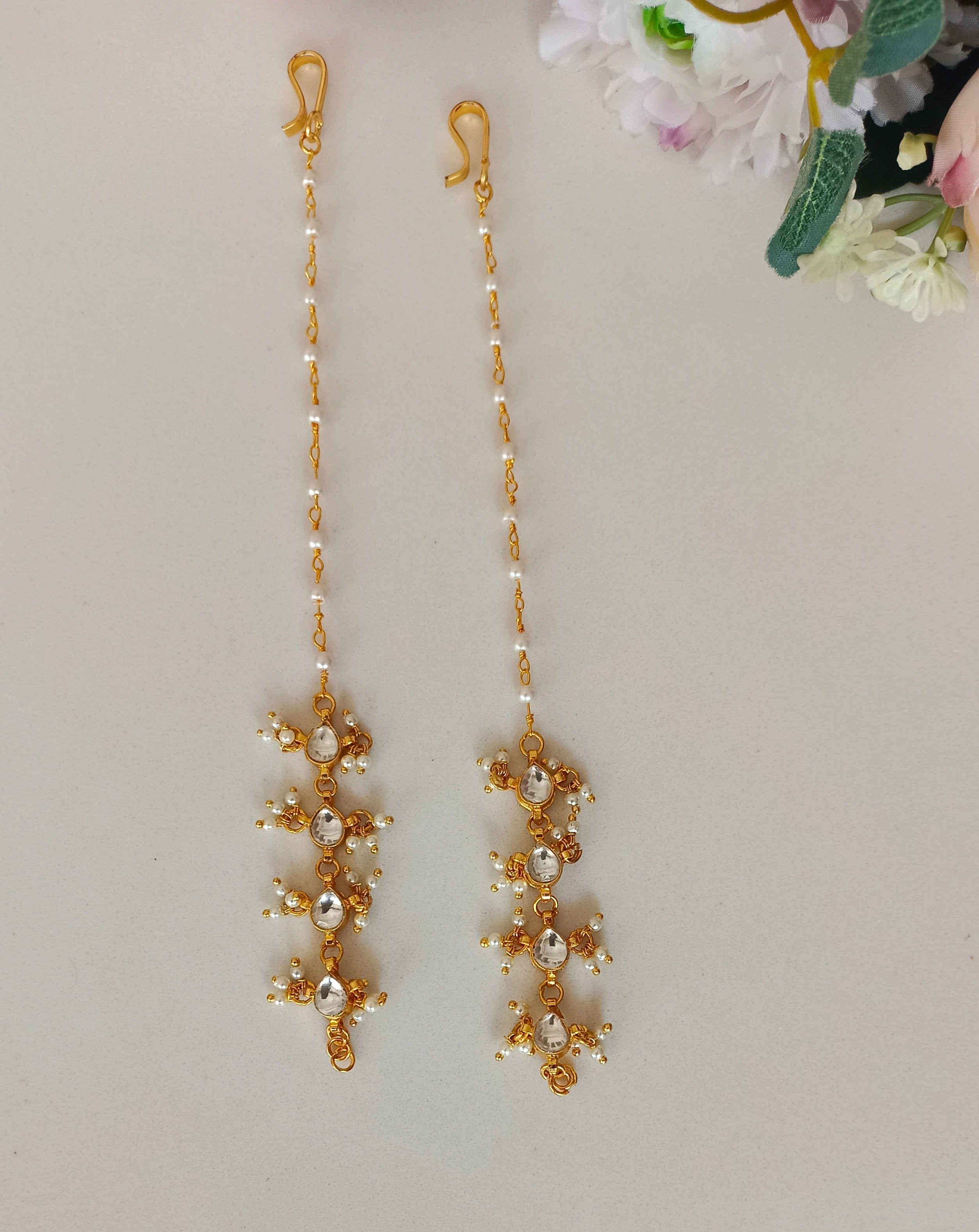 Gold plated Kundan Ear Chain