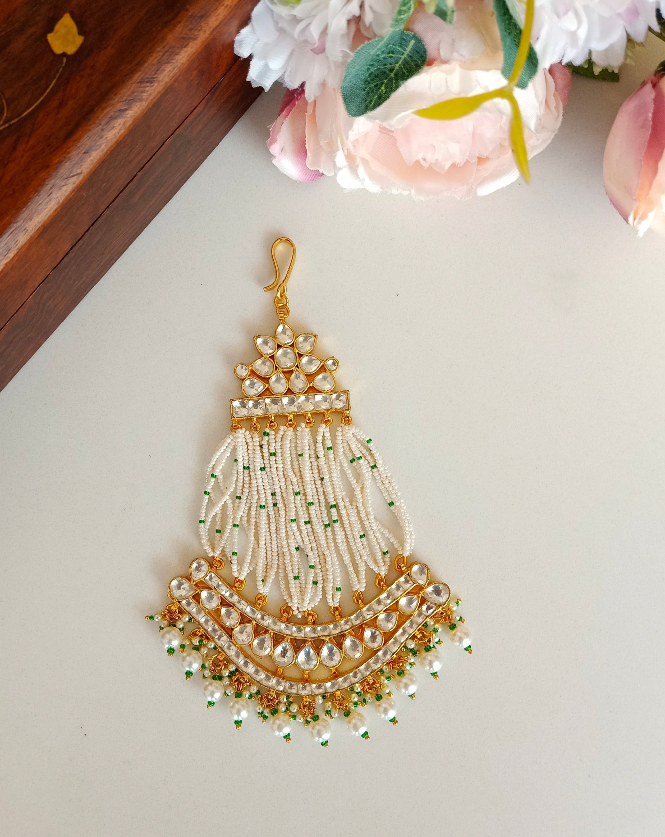 Gold plated Kundan Passa With Pearl Drops