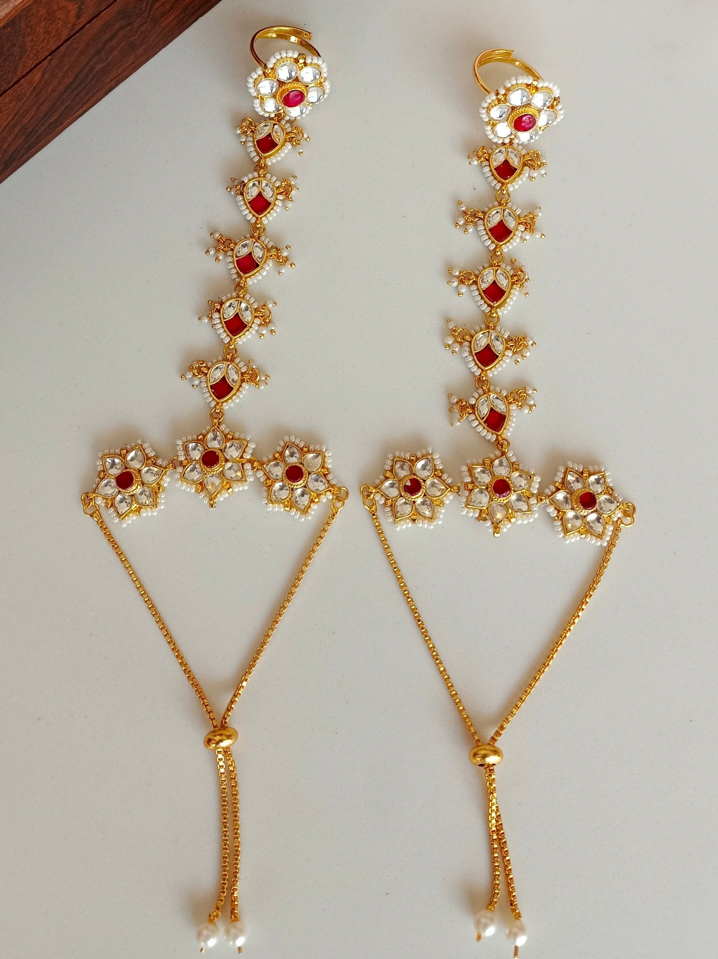 Gold plated Red Kundan Hathphool
