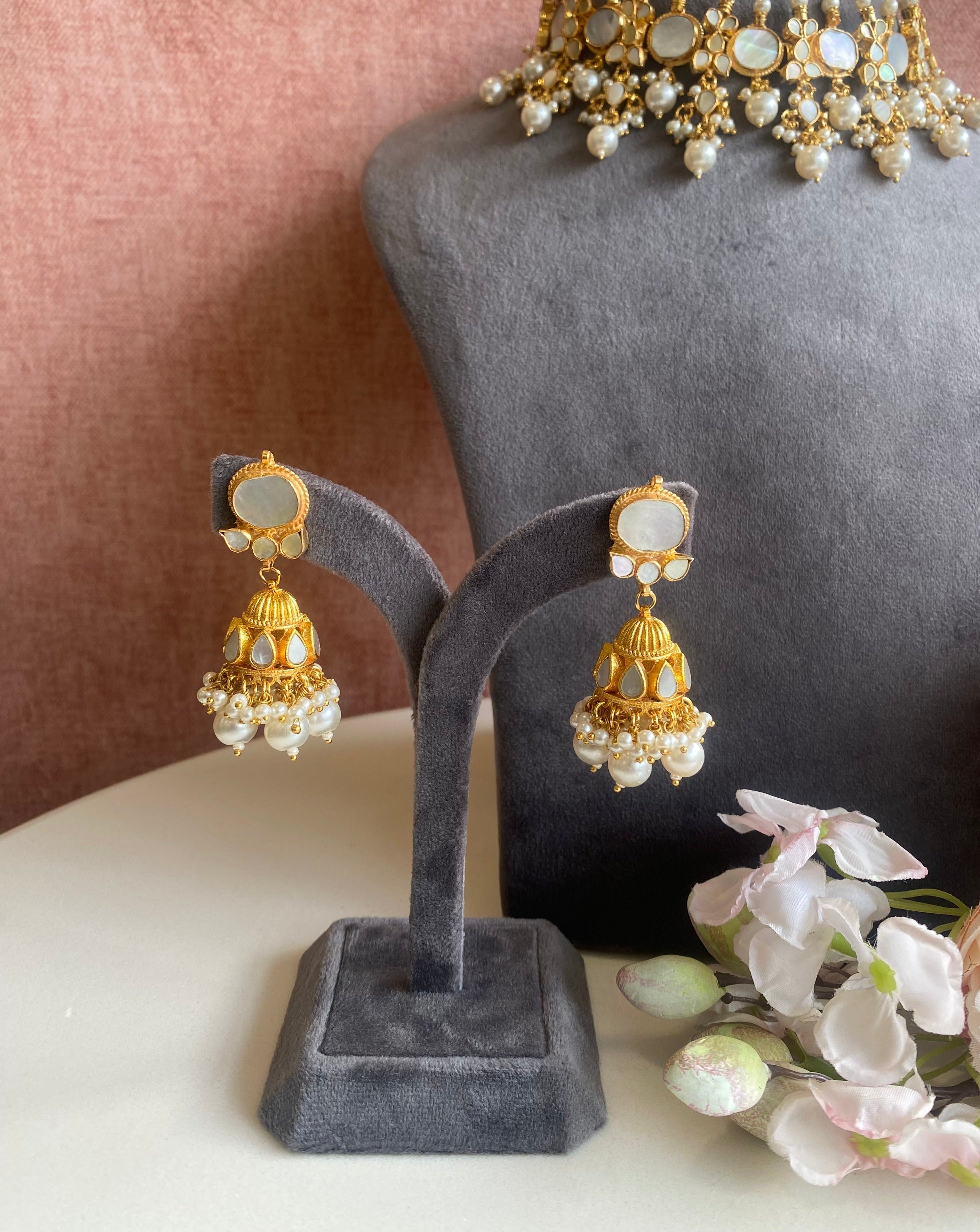 Mother of pearl Necklace set with jhumki