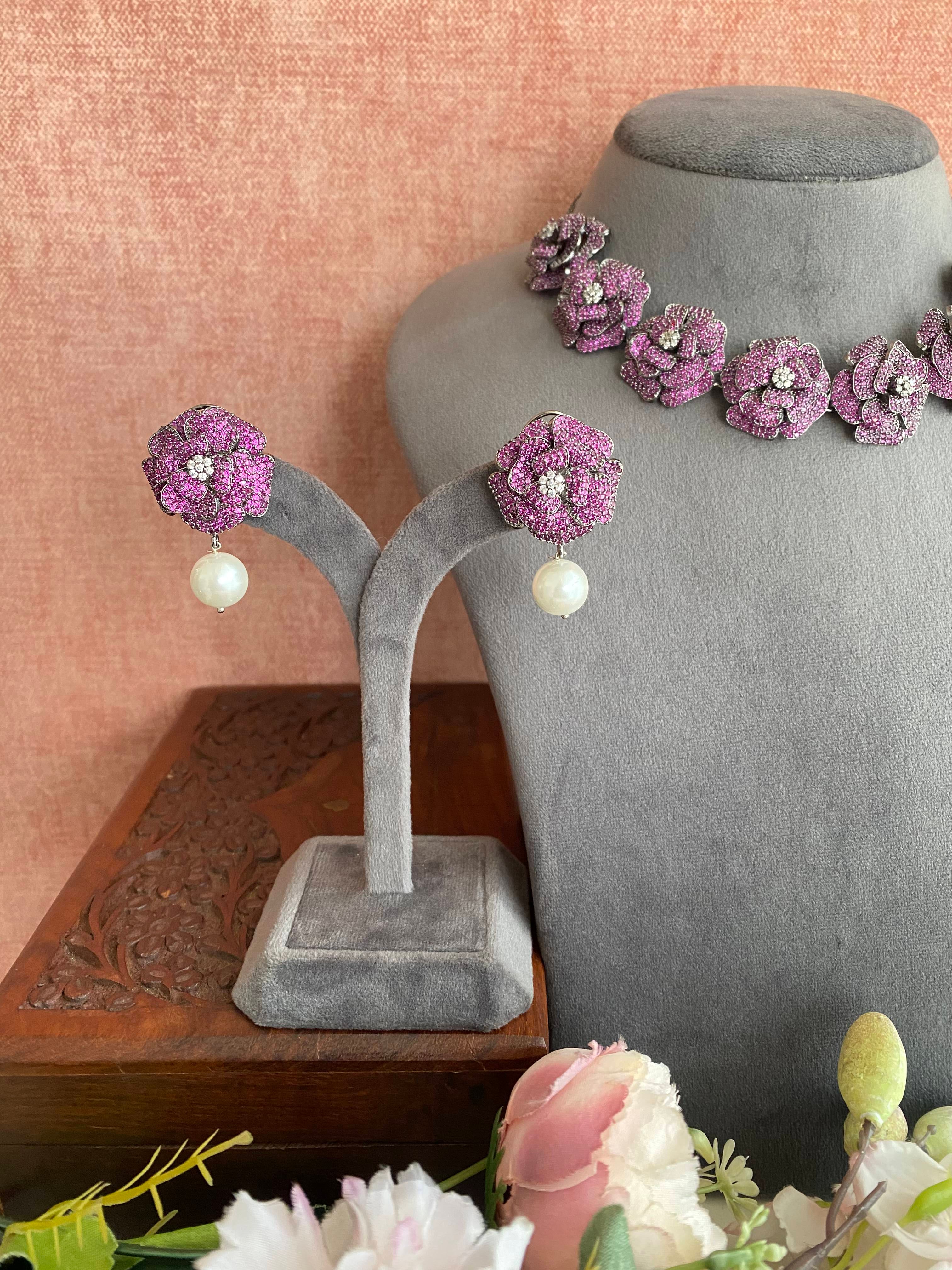 Silver Plated Diamond Necklace set