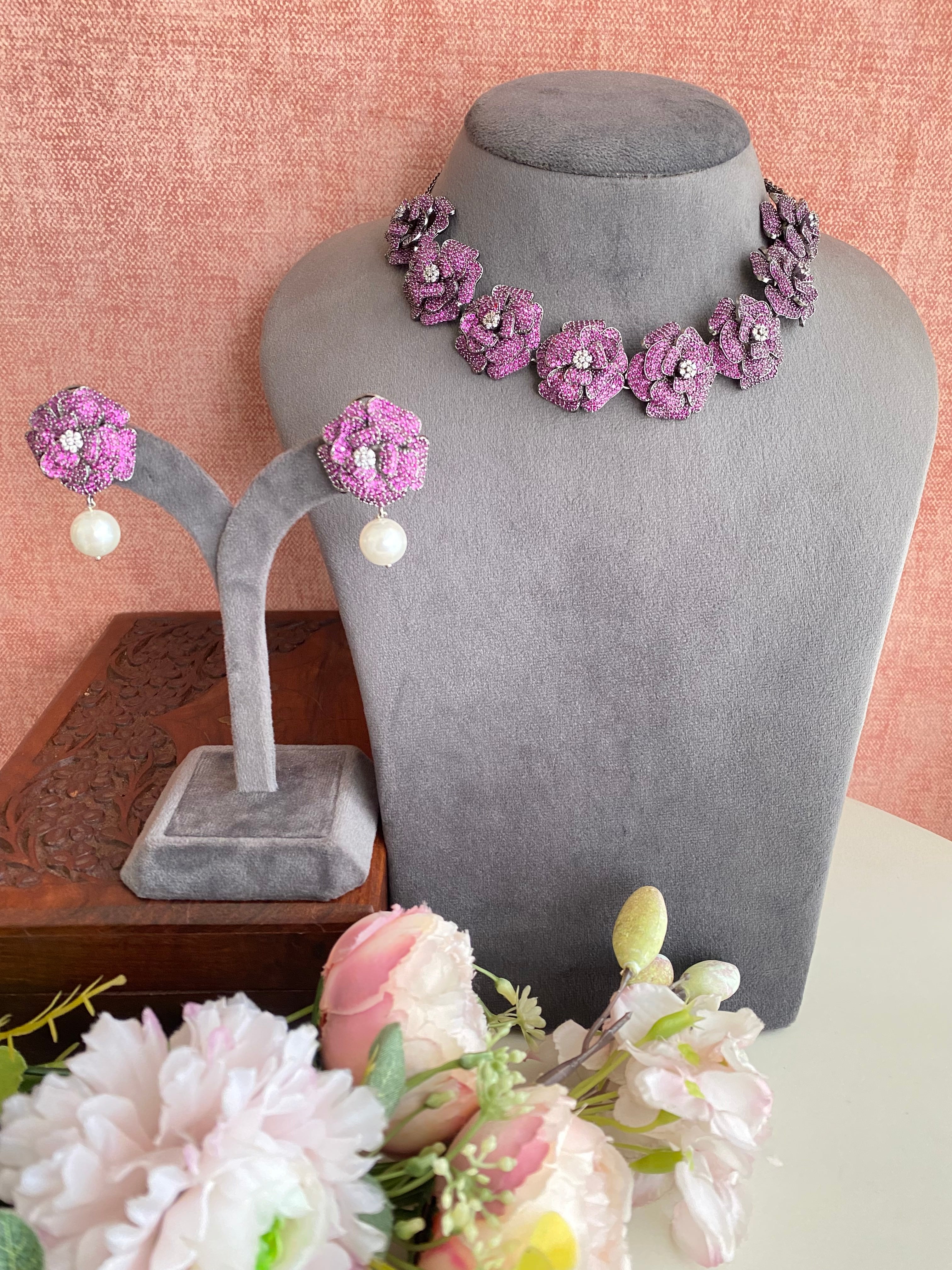 Silver Plated Diamond Necklace set