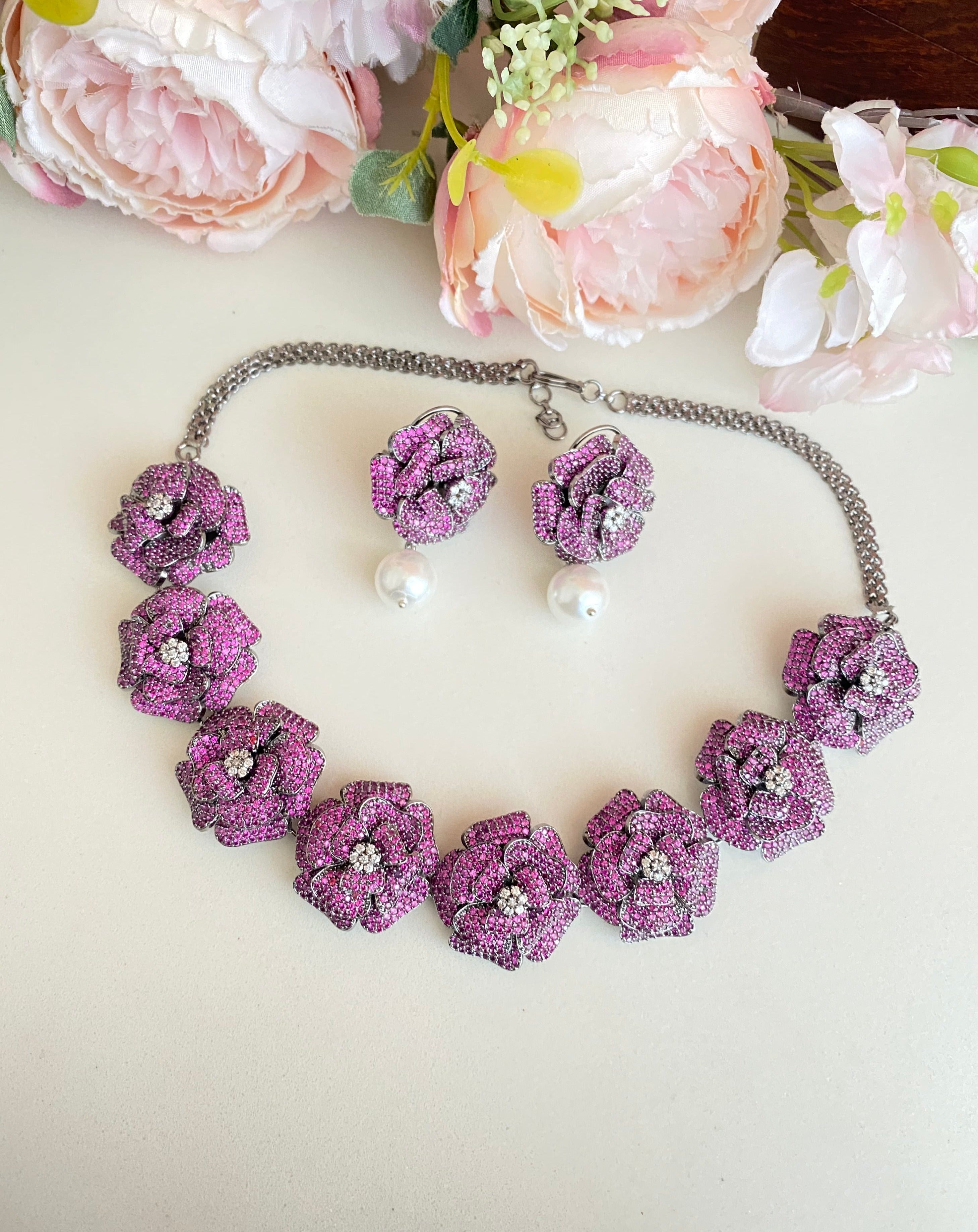 Silver Plated Diamond Necklace set