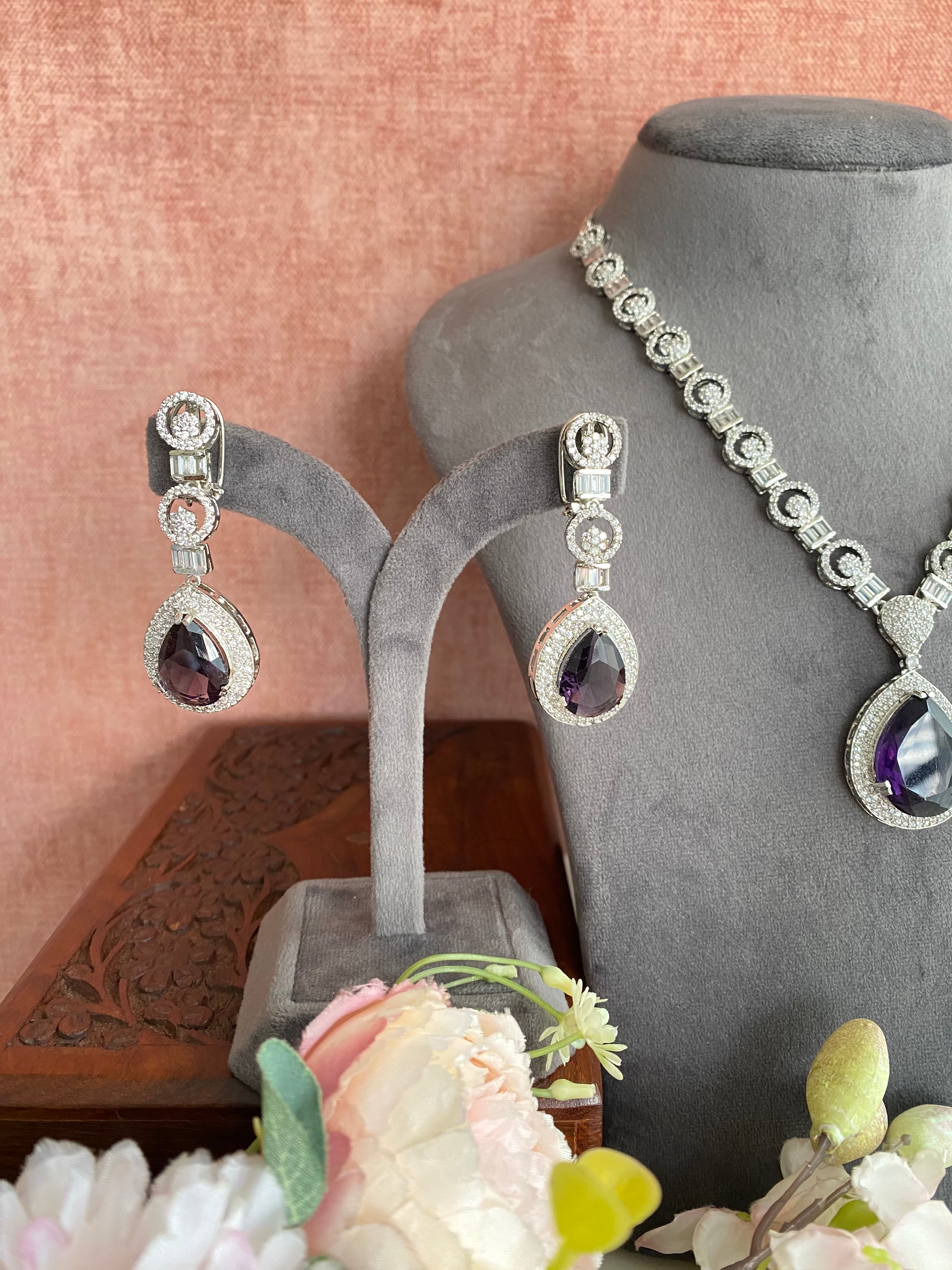 Purple Diamond Long Necklace set