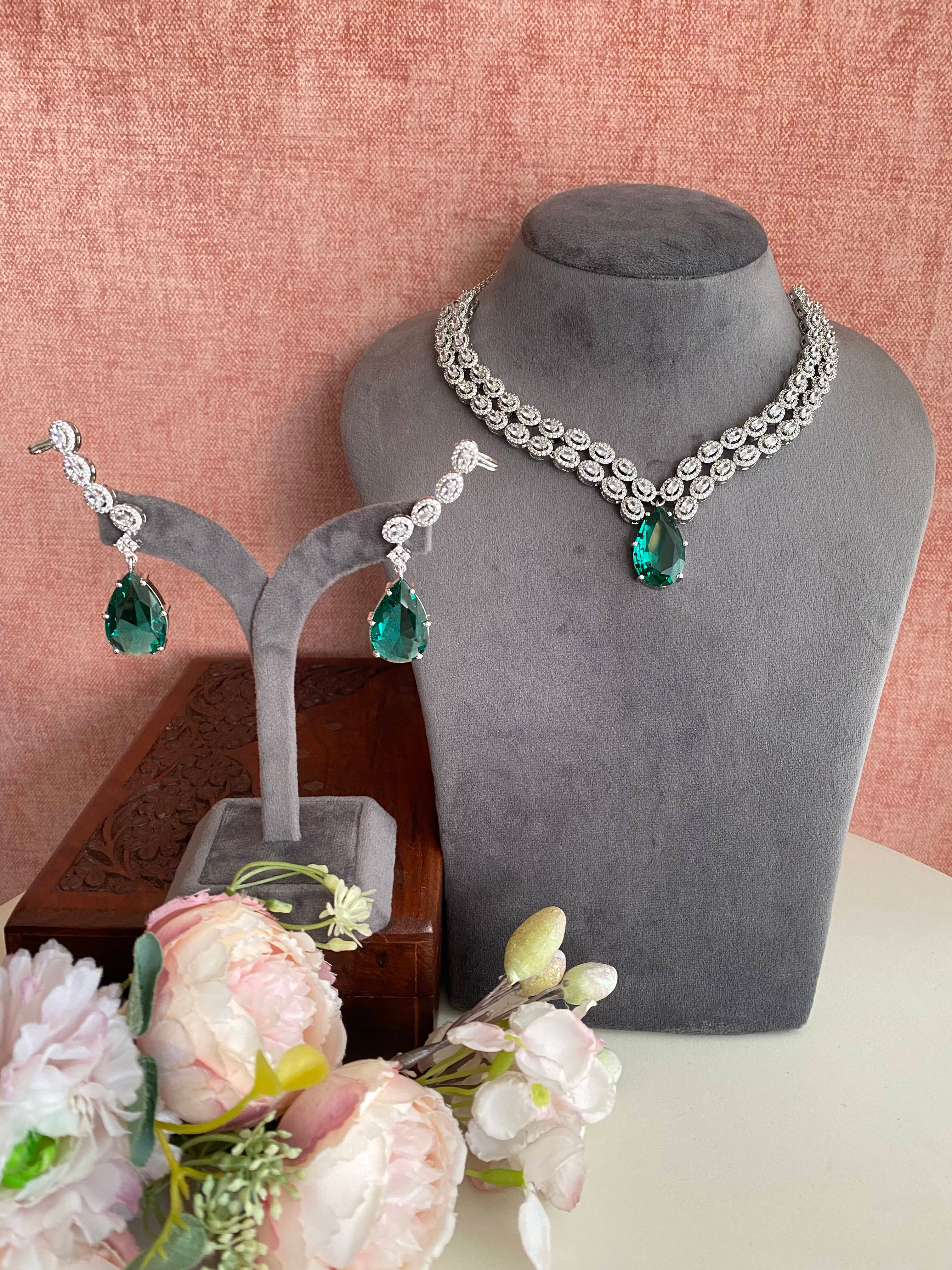 Silver Plated Diamond Necklace set