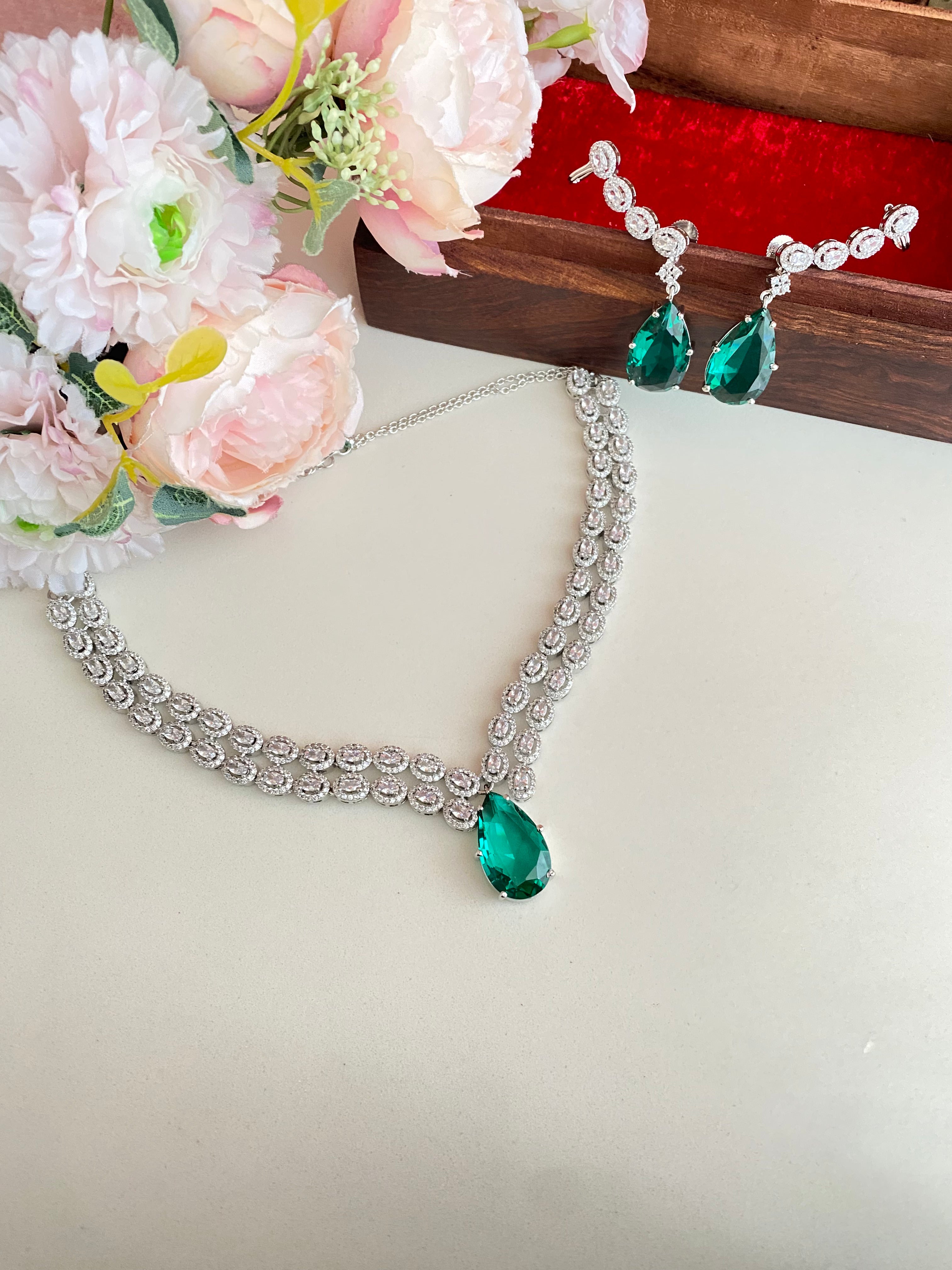 Silver Plated Diamond Necklace set