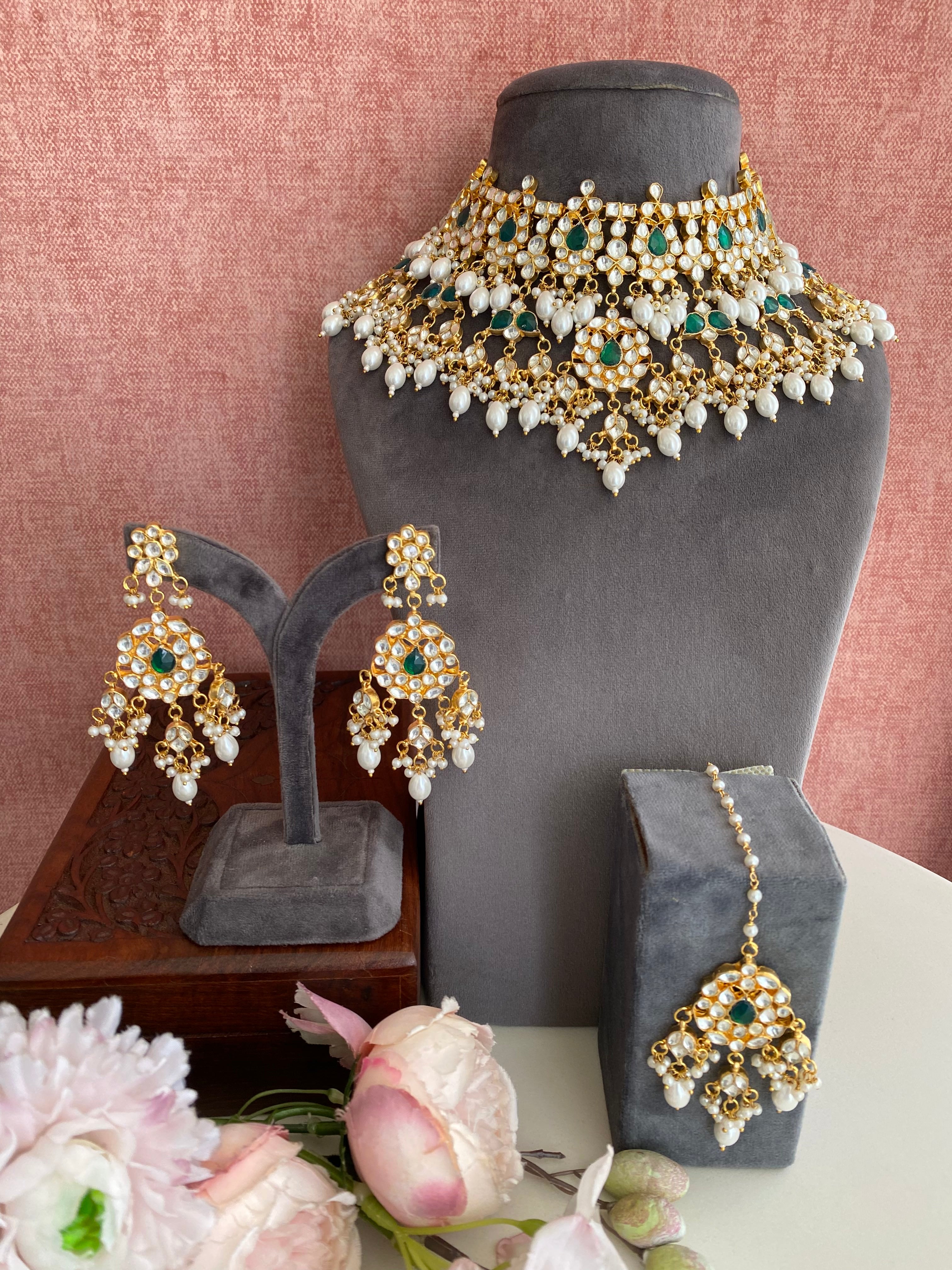 Green Stone Kundan bridal necklace set