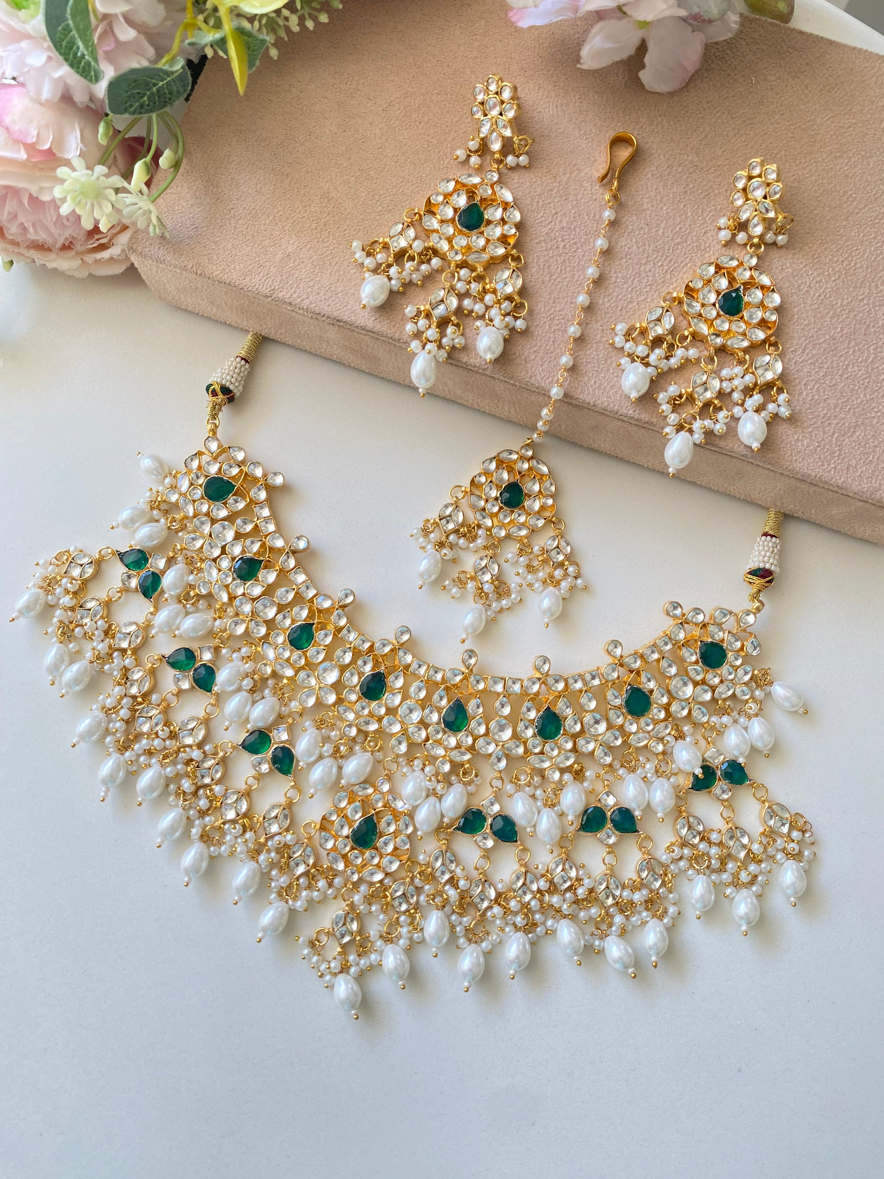 Green Stone Kundan bridal necklace set
