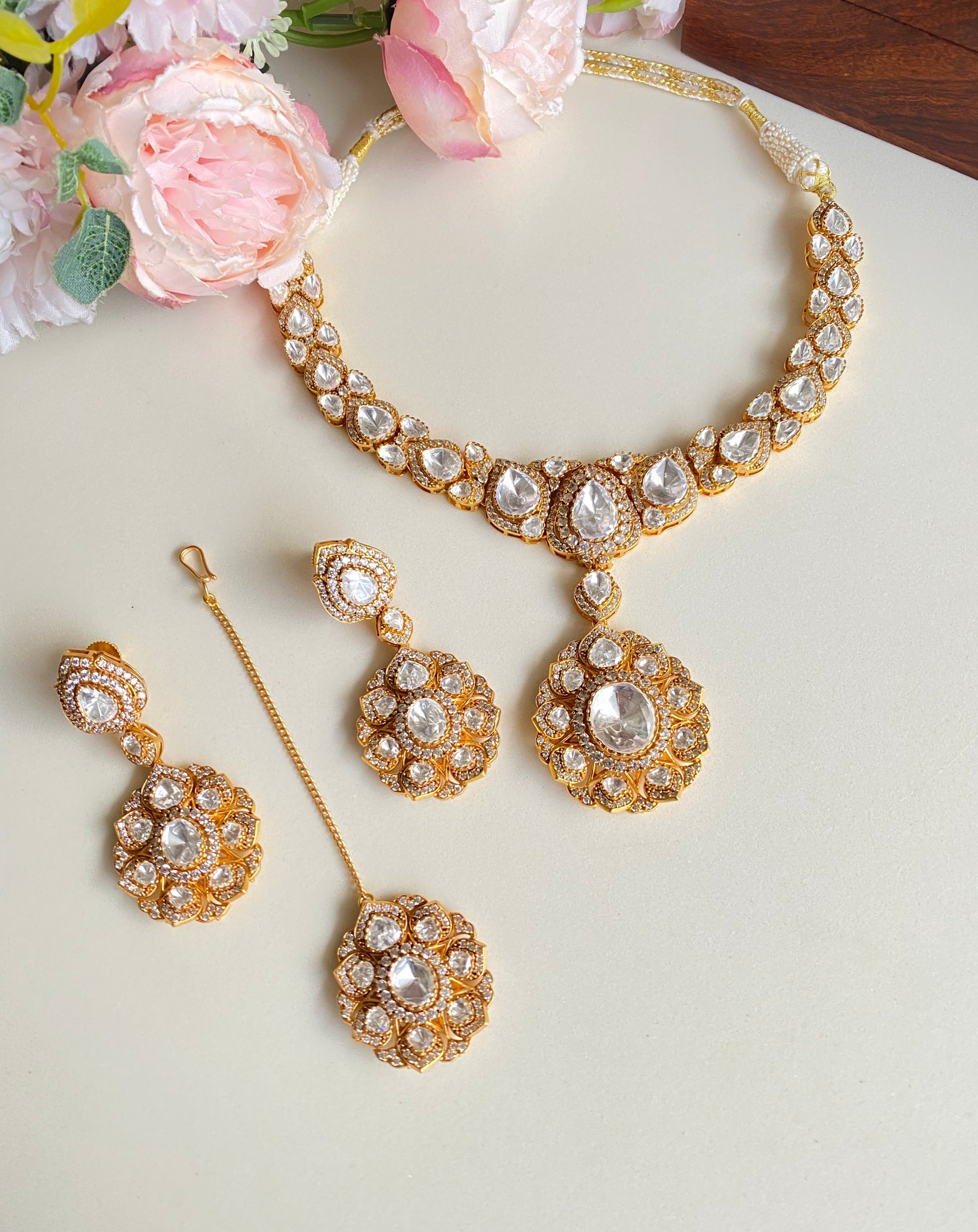 Gold plated Moissanite Necklace set