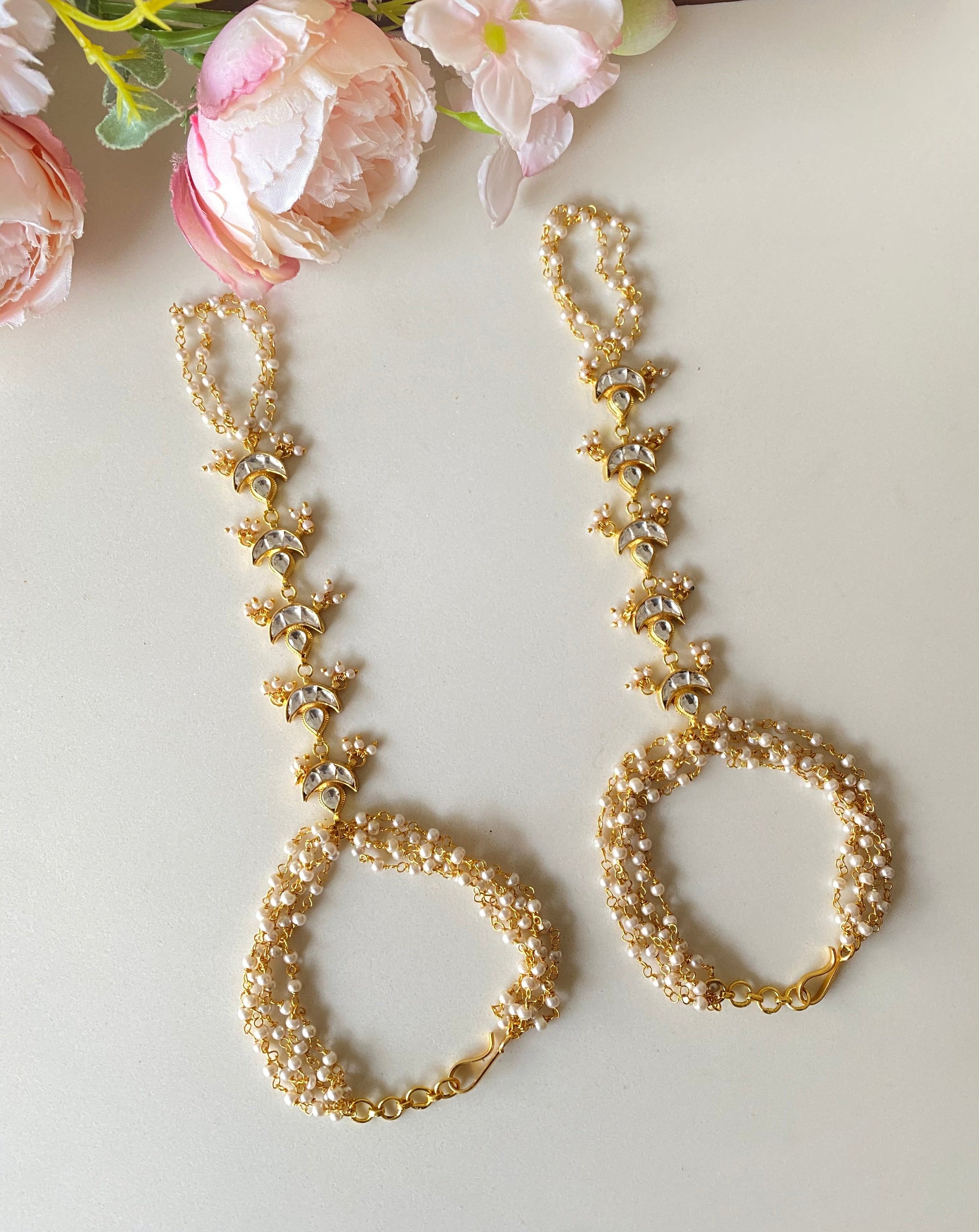 Gold plated Kundan Chand Hathphool